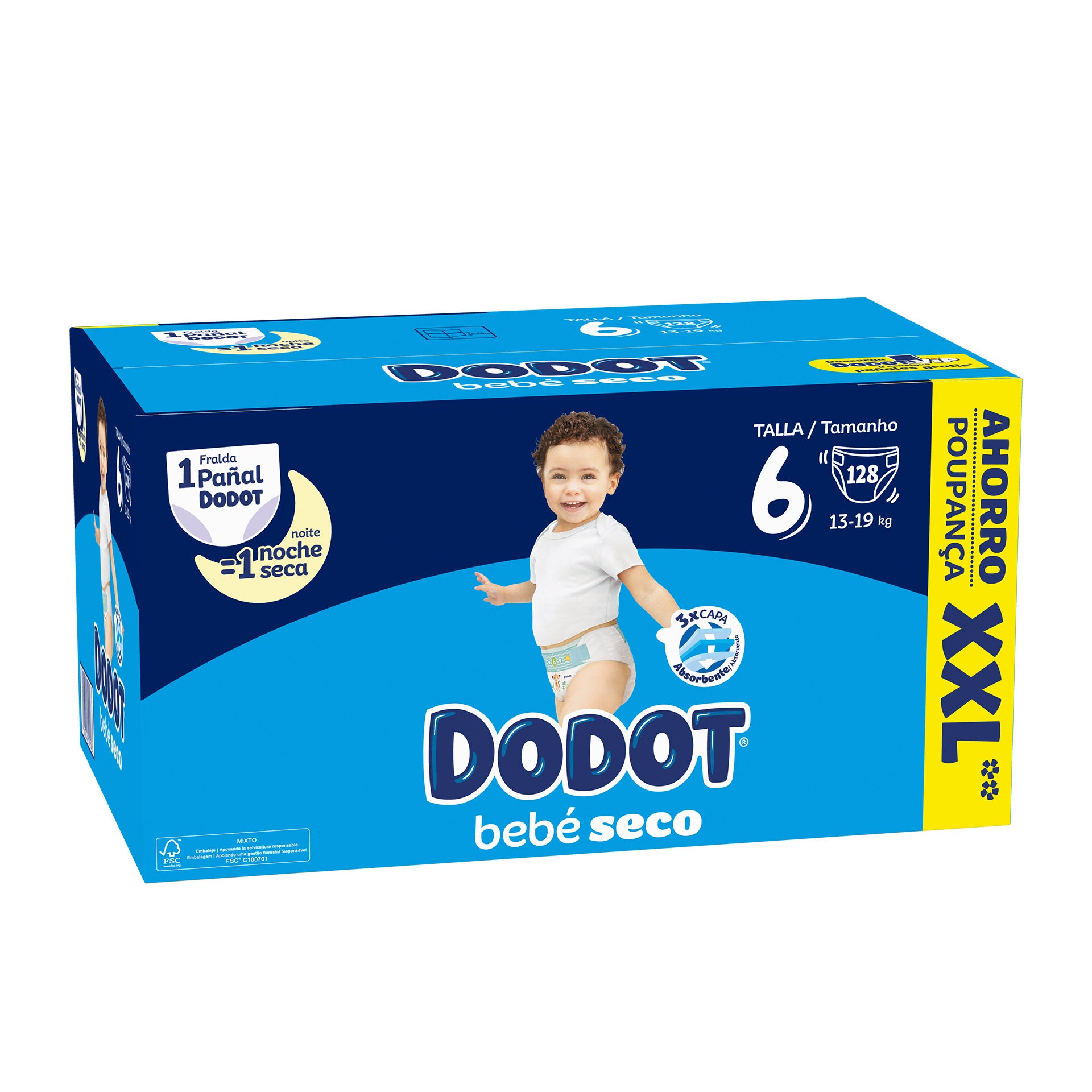Dodot Bebé Seco Fraldas Box XXL T6 (13-18 kg) 128 un