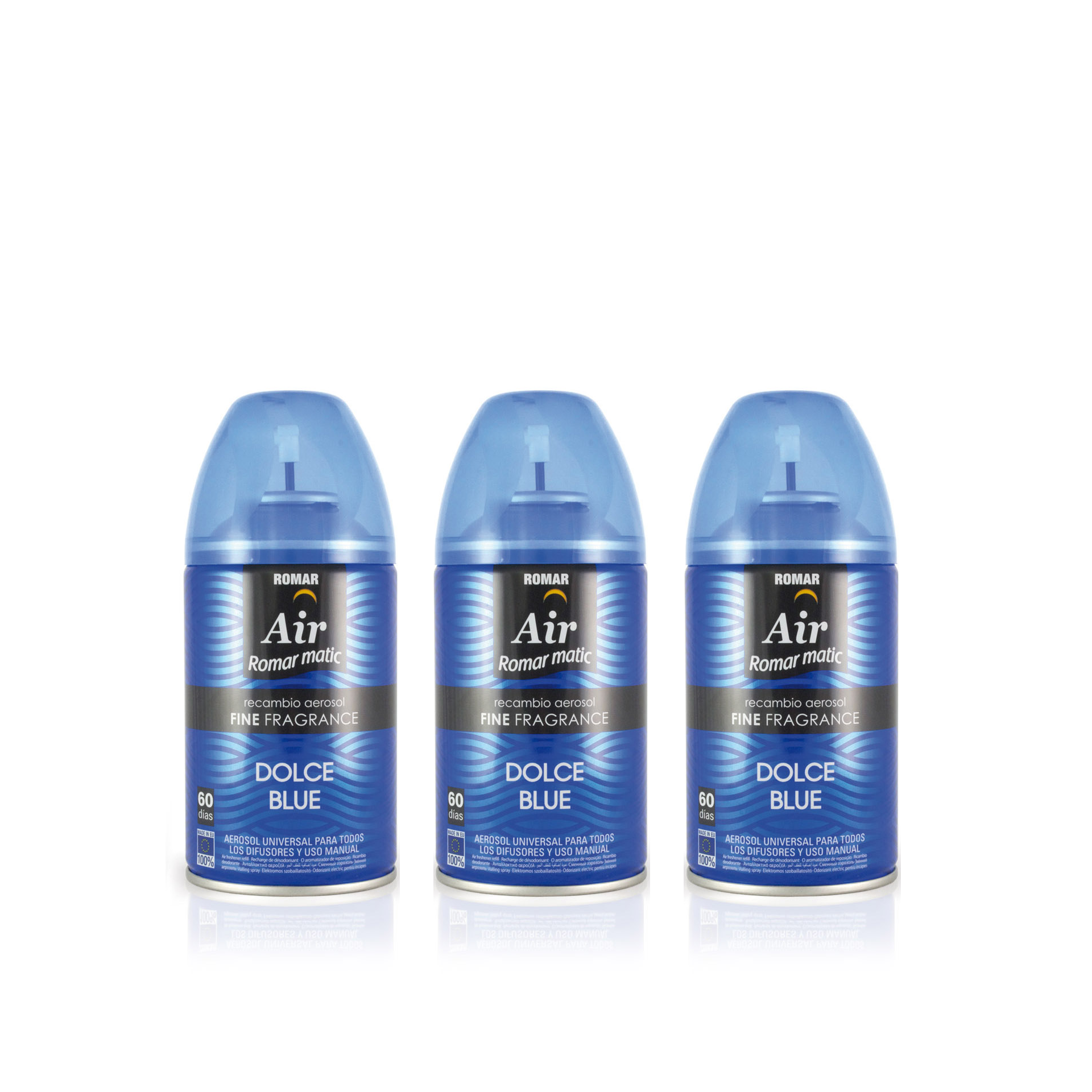 Romar Ambientador Spray Recarga Fine Fragance Dolce Blue 250 ml - Pack 3 x 250 ml