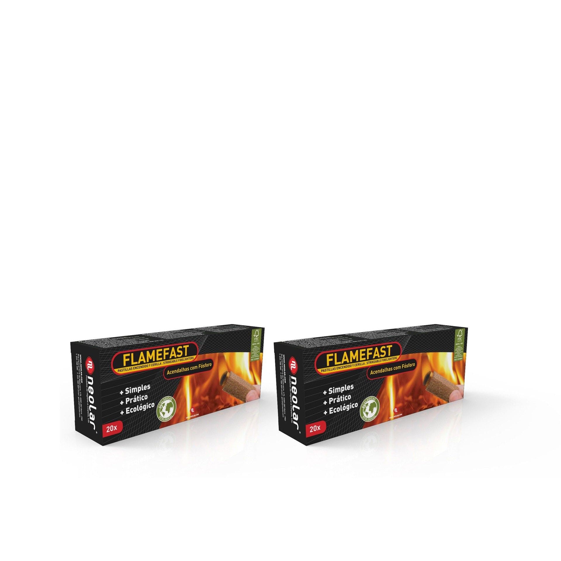 Flamefast Acendalha e Fósforo Ecológico 20 un - Pack 2 x 20 un