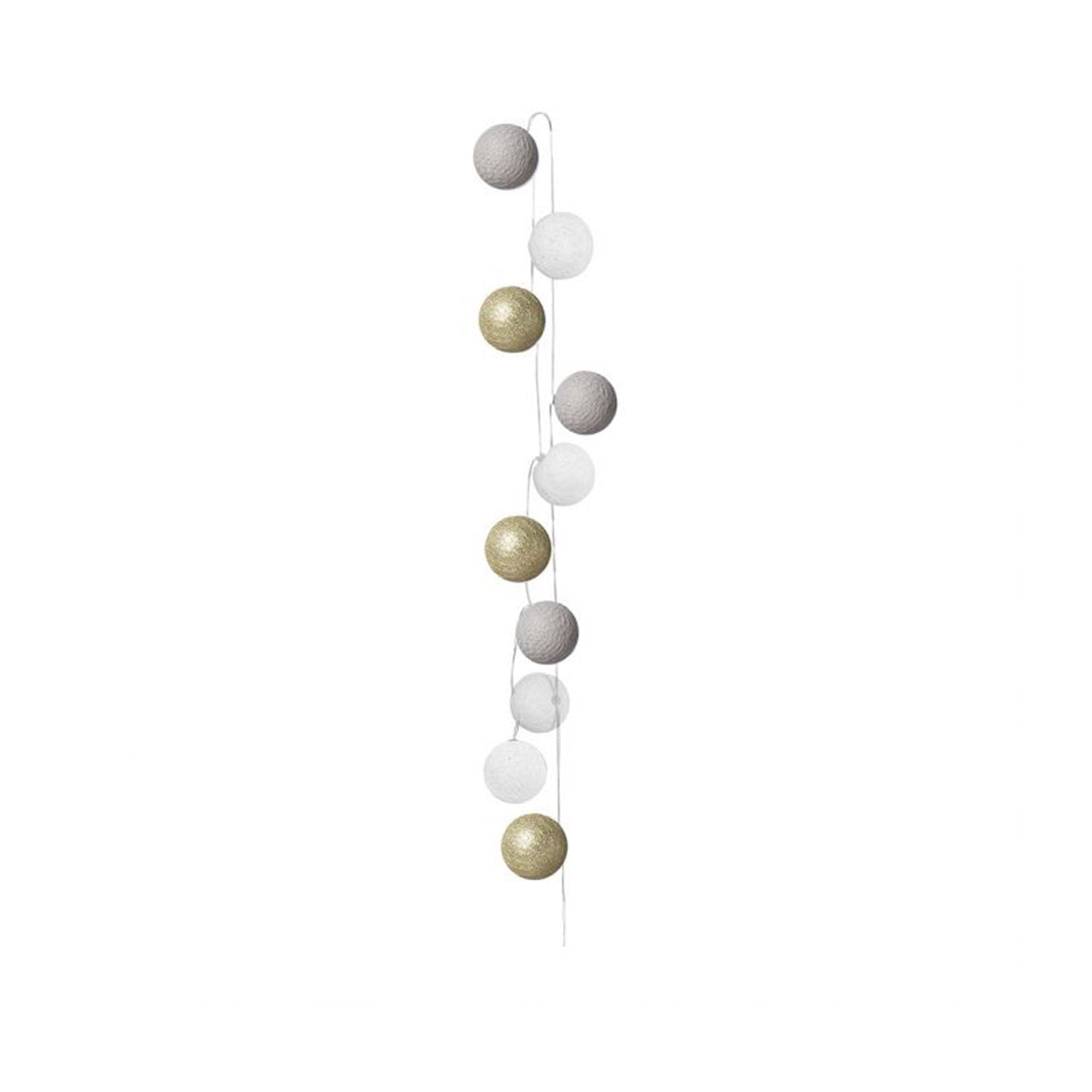 HKH Grinalda 10 Bolas LED Branco/Cinza/Dourado