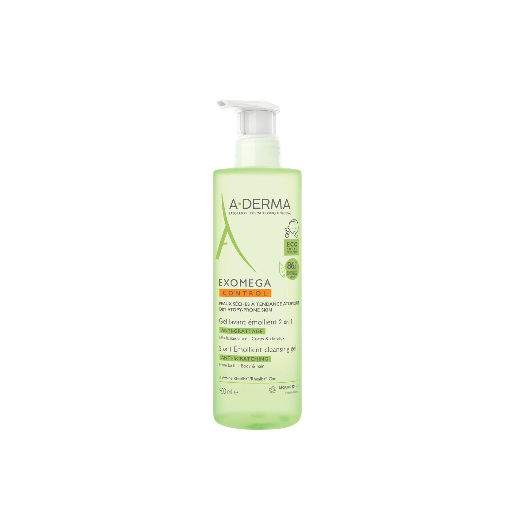 A-Derma Exomega Control Emollient gel de limpeza Hair & Body 500ml (16.91fl oz)