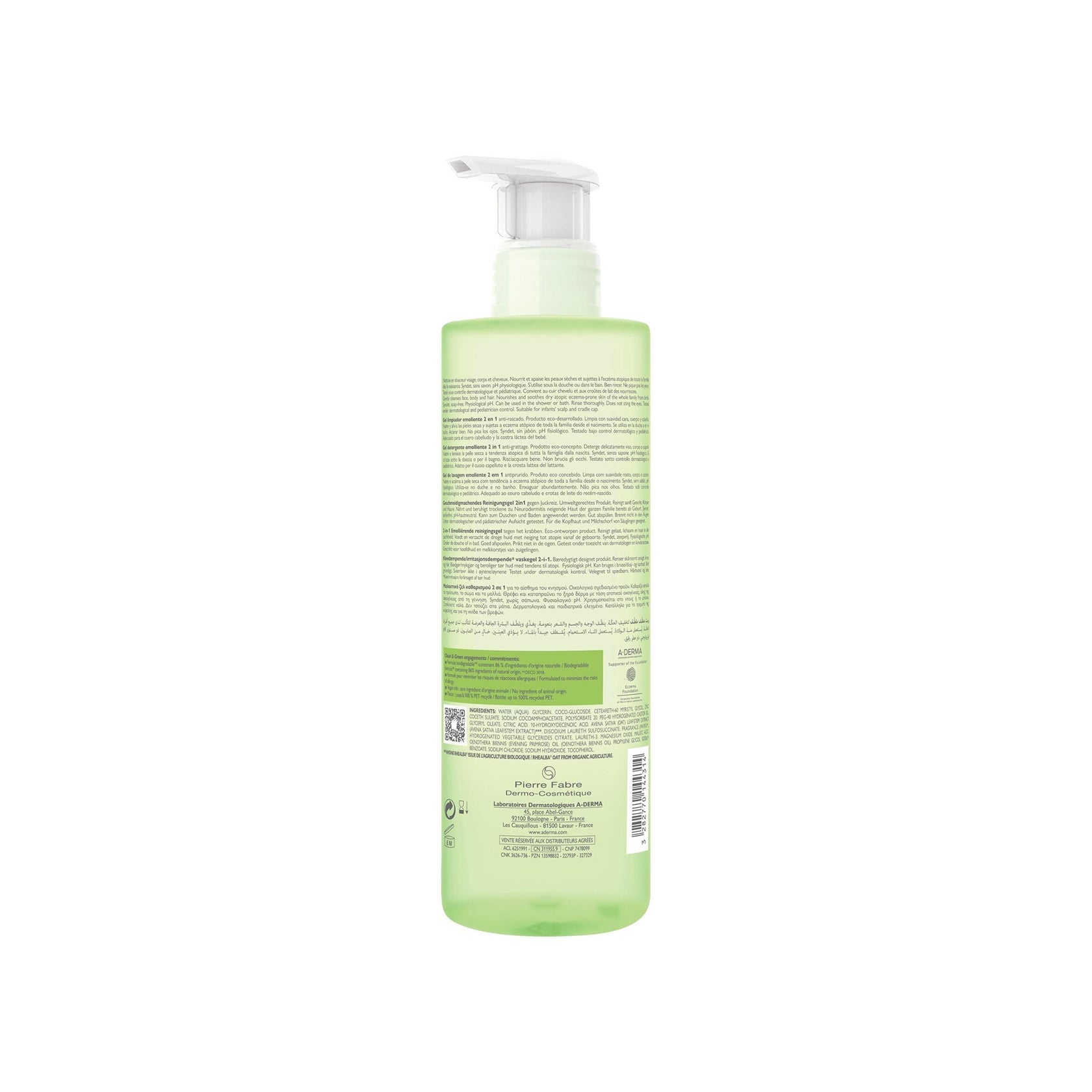A-Derma Exomega Control Emollient gel de limpeza Hair & Body 500ml (16.91fl oz)