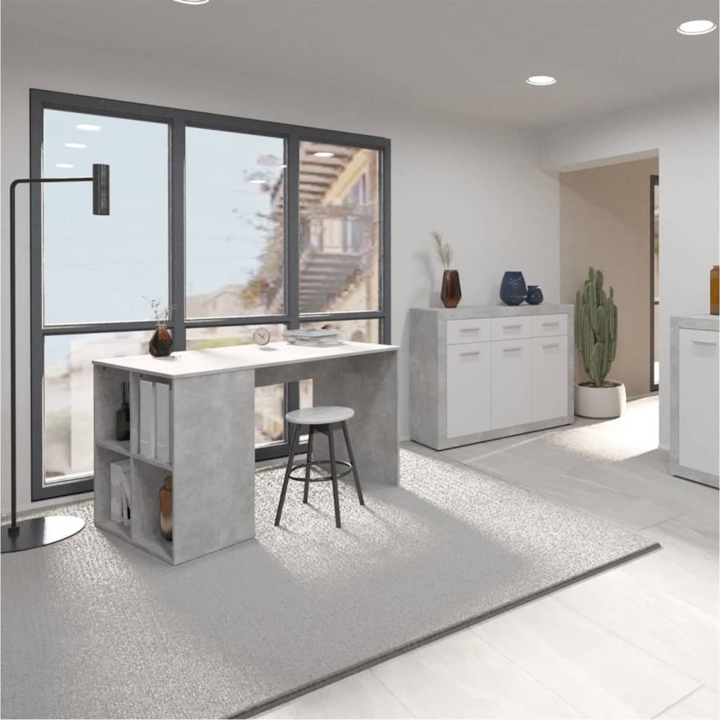 Fmd Secretária C/ Prateleiras Laterais Cimento - Cinzento