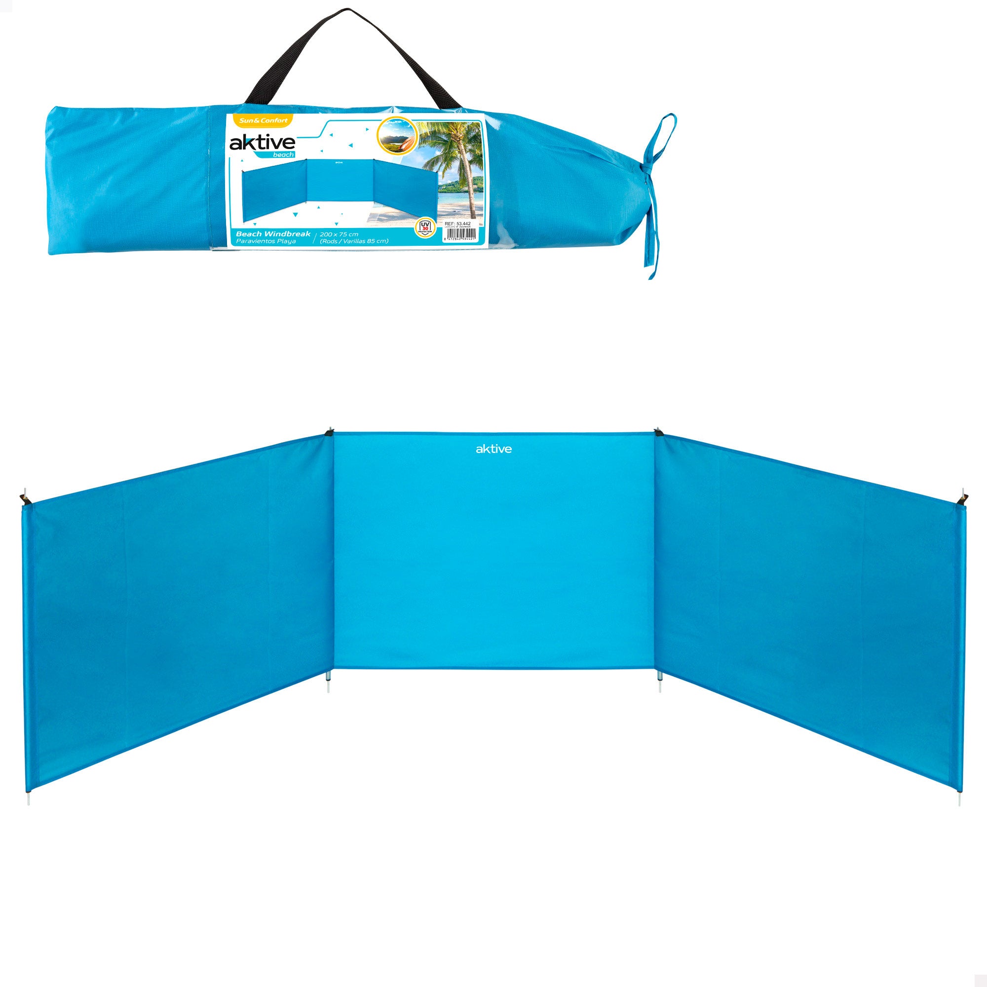 Aktive Pára-Vento Praia Dobrável 200 x 75 cm de Alumínio