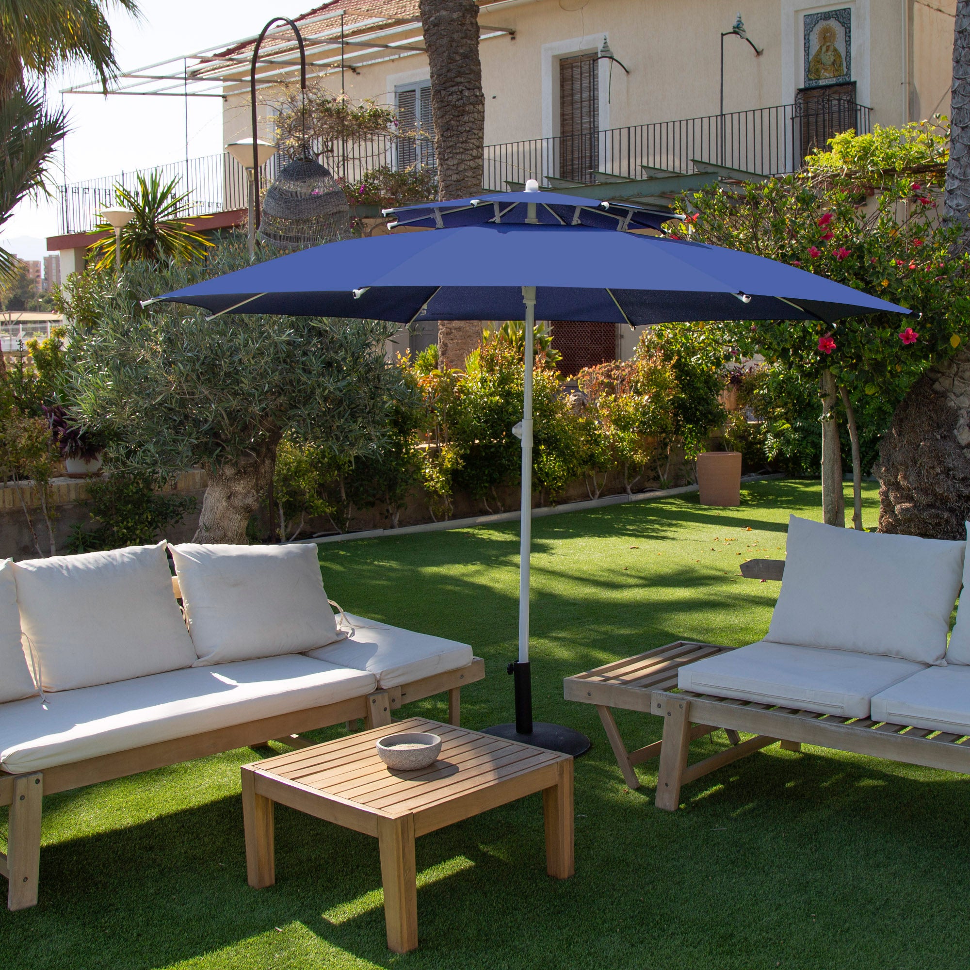 Aktive Guarda-Sol de Praia Grande Anti-Vento 8 Varetas 280 cm Azul