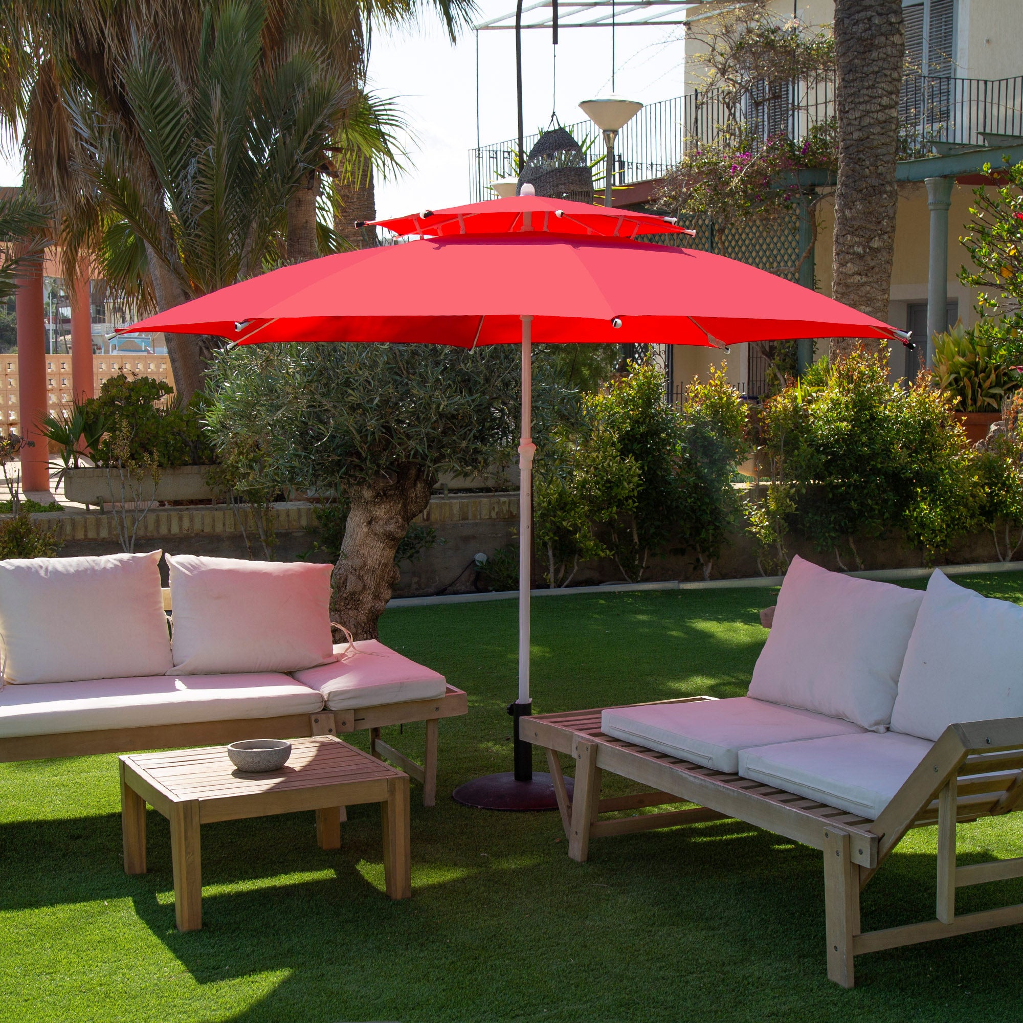 Aktive Guarda-Sol de Praia Grande Anti-Vento 8 Varetas 280 cm Vermelho