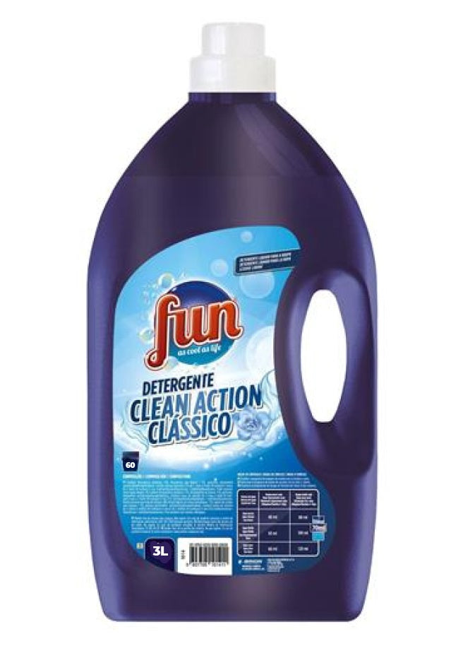 Fun Clean Action Detergente Líquido Máquina Roupa Clássico 60 Doses 3 L