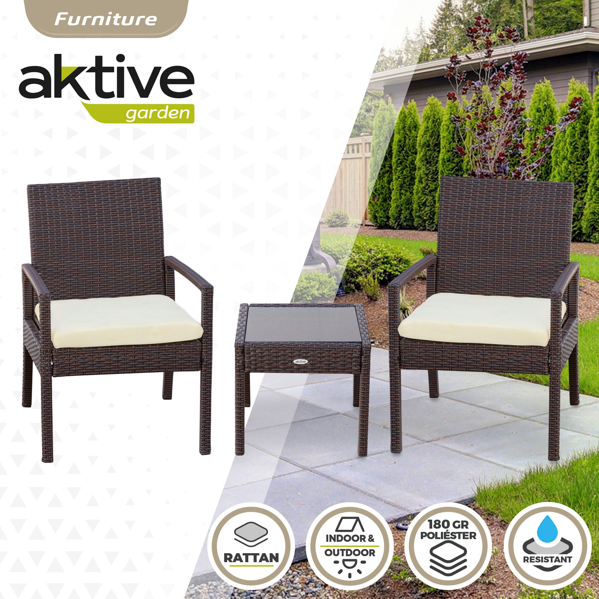 Aktive Conjunto de Móveis de Terraço com Poltronas e Mesa de Vime