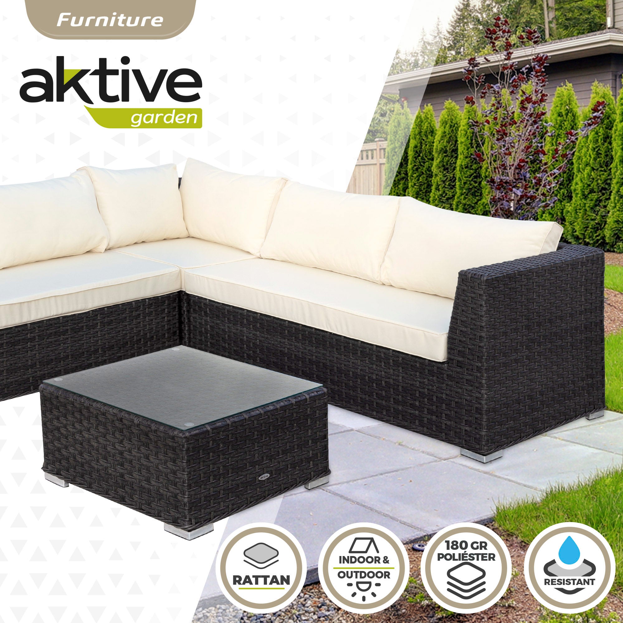 Aktive Conjunto de Móveis de Terraço de Sofá de Canto Modular com Mesa