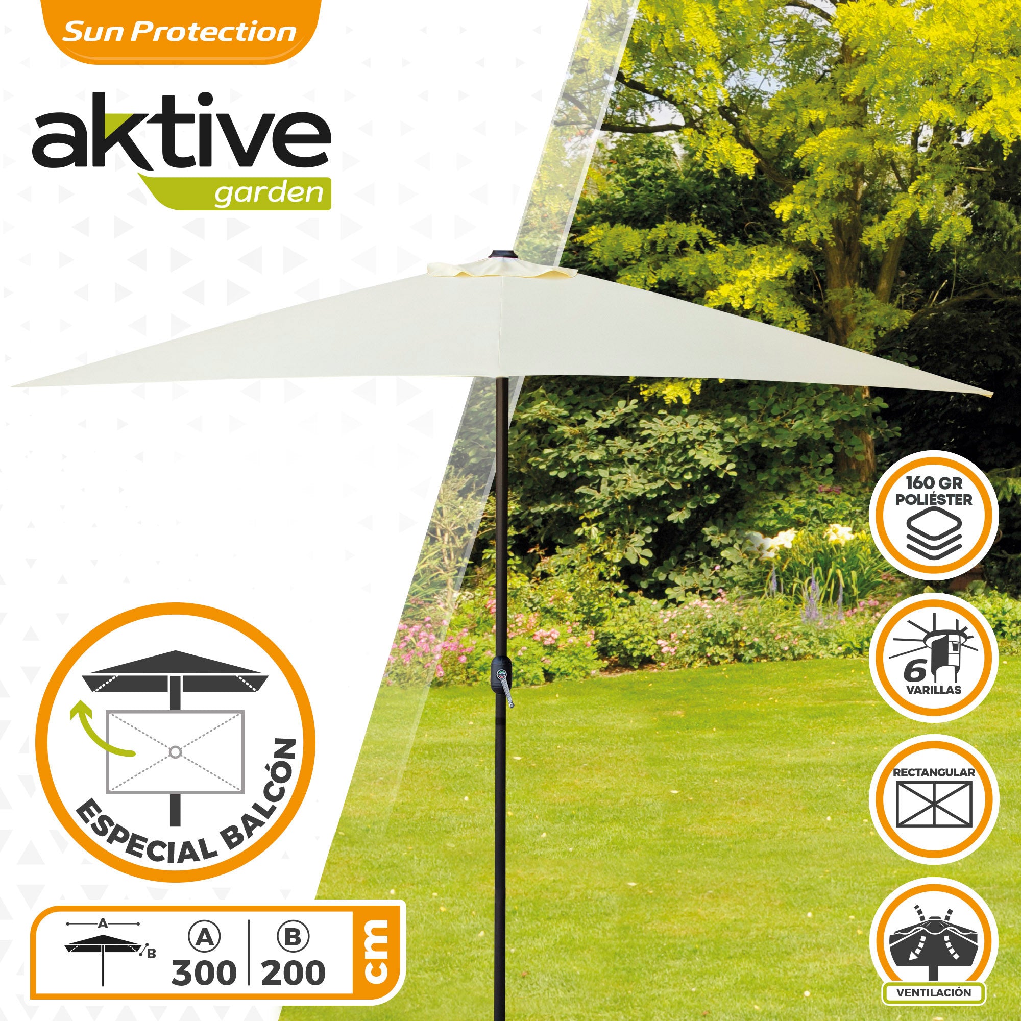 Aktive Guarda-Sol para Terraço e Jardim 300 x 200 cm com Proteção Uv50