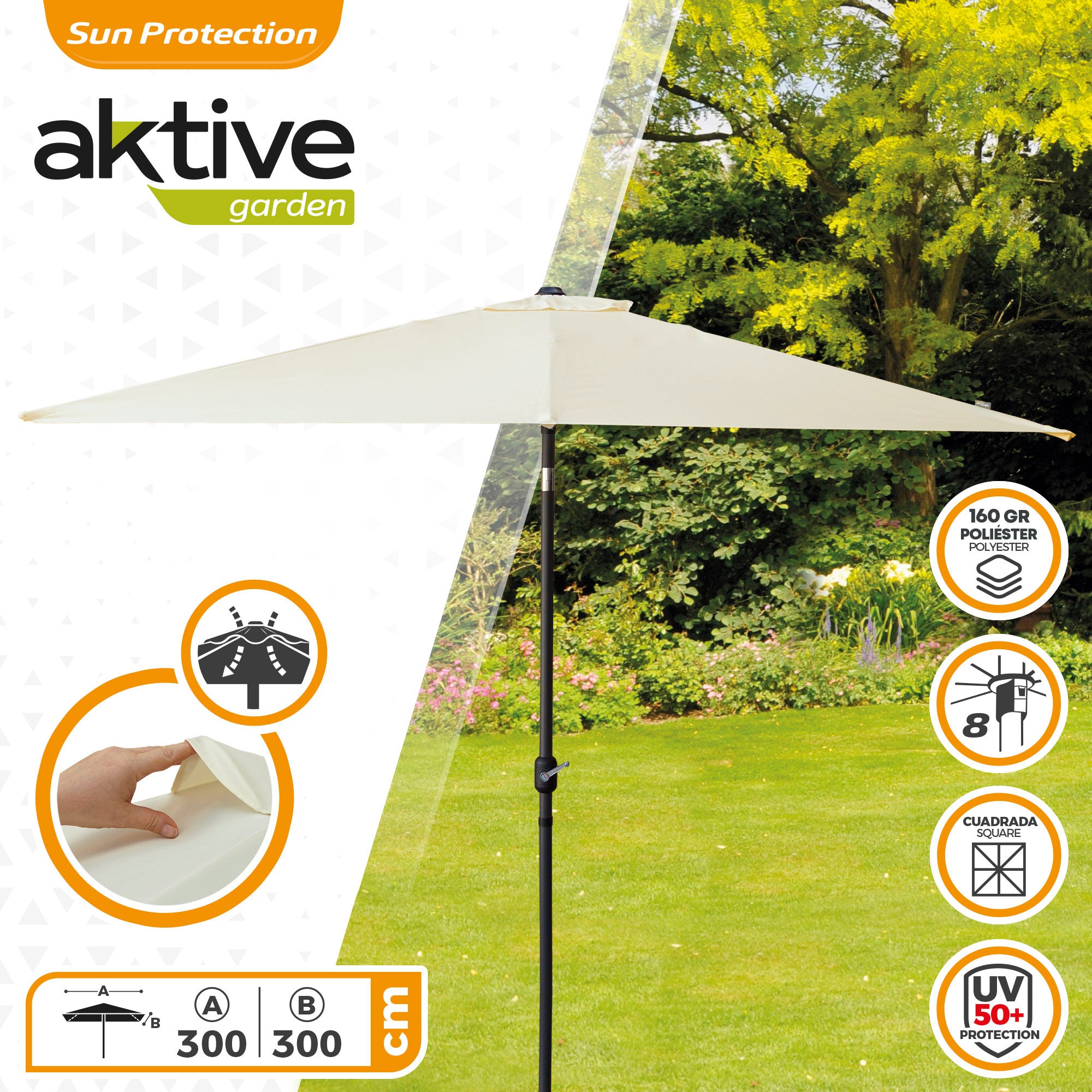 Aktive Guarda-Sol Quadrado 300 x 300 cm Inclinável