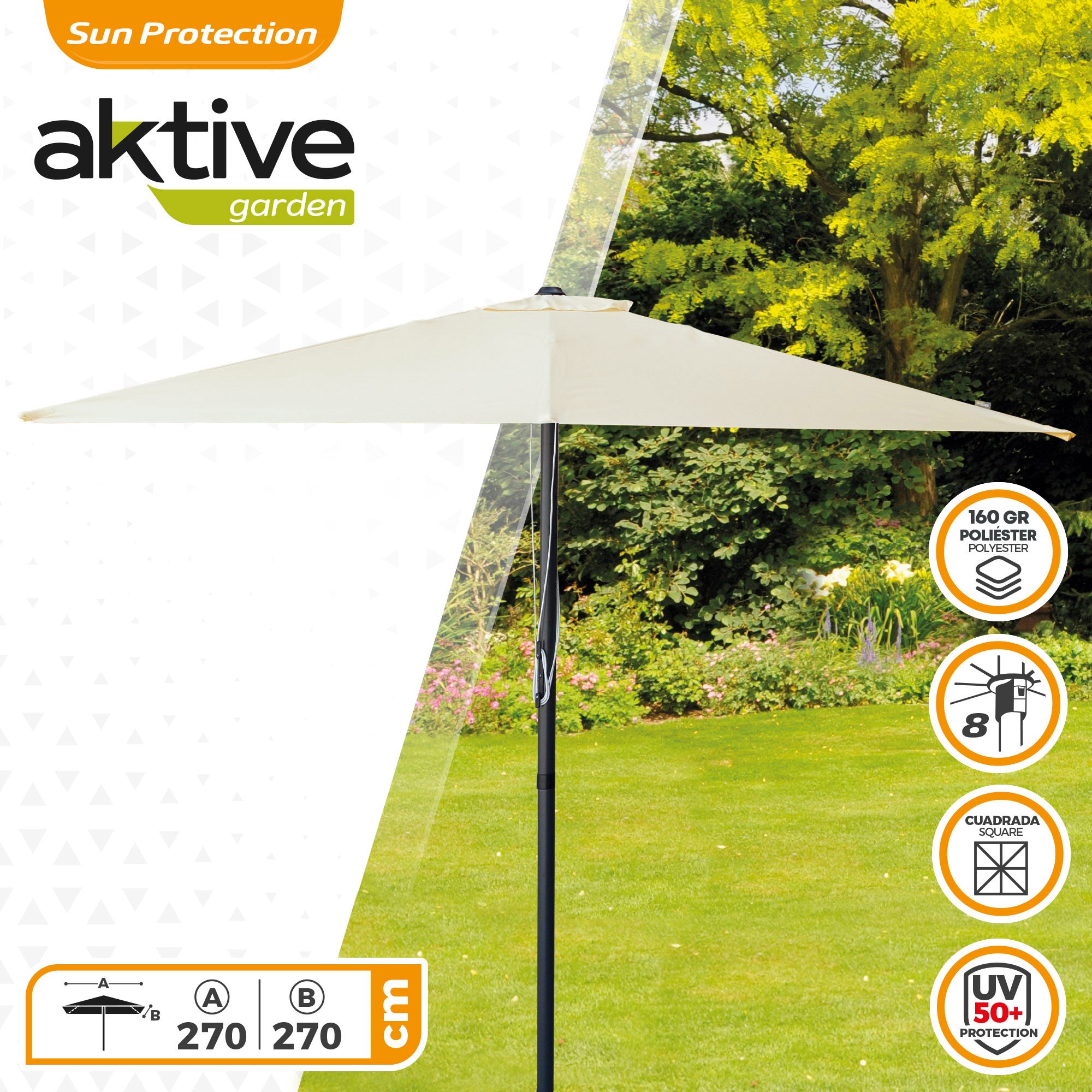 Aktive Guarda-Sol de Jardim 270 x 270 cm com Proteção Uv50