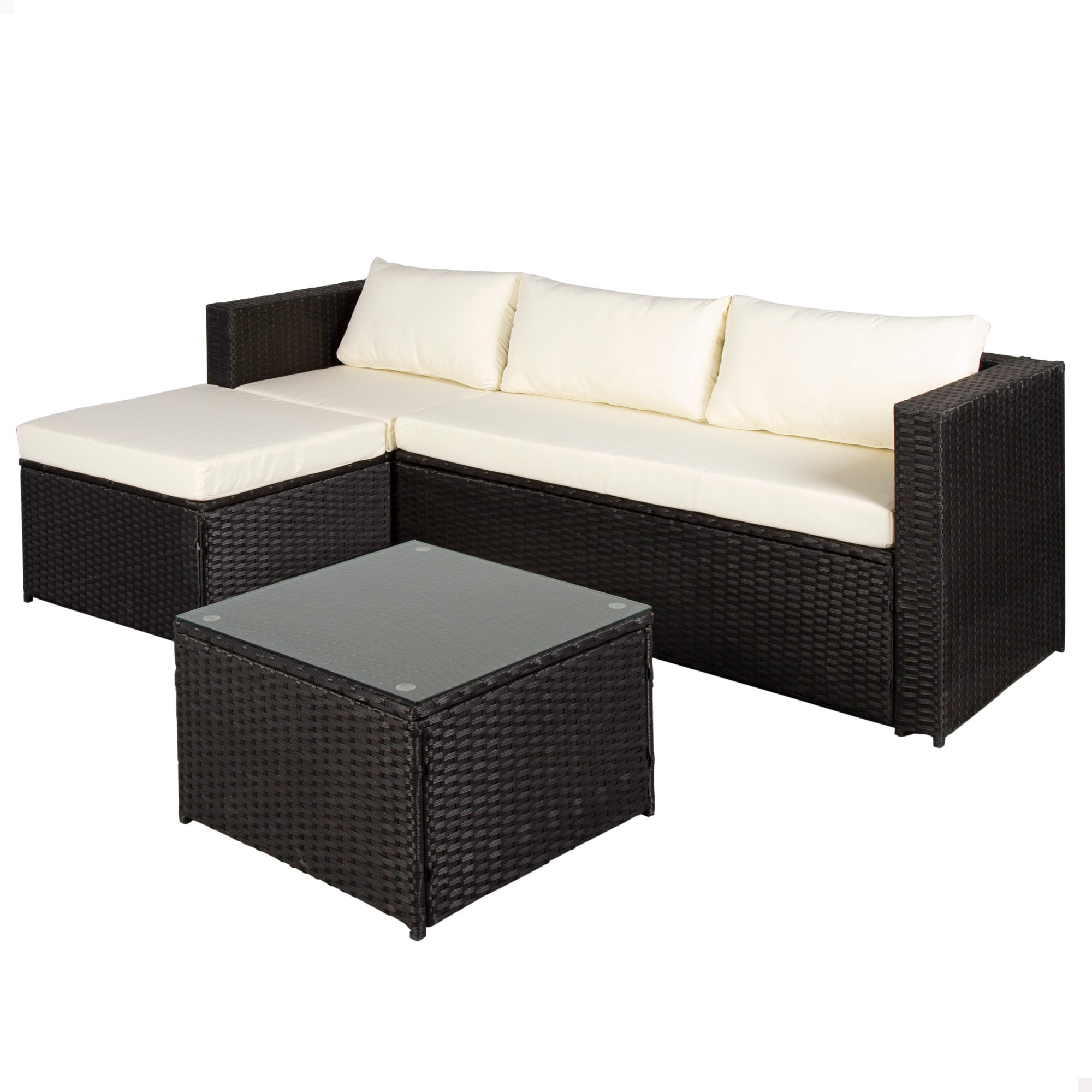 Aktive Conjunto de Móveis de Terraço e Jardim Vime com Sofá Chaise Longue Modular e Mesa