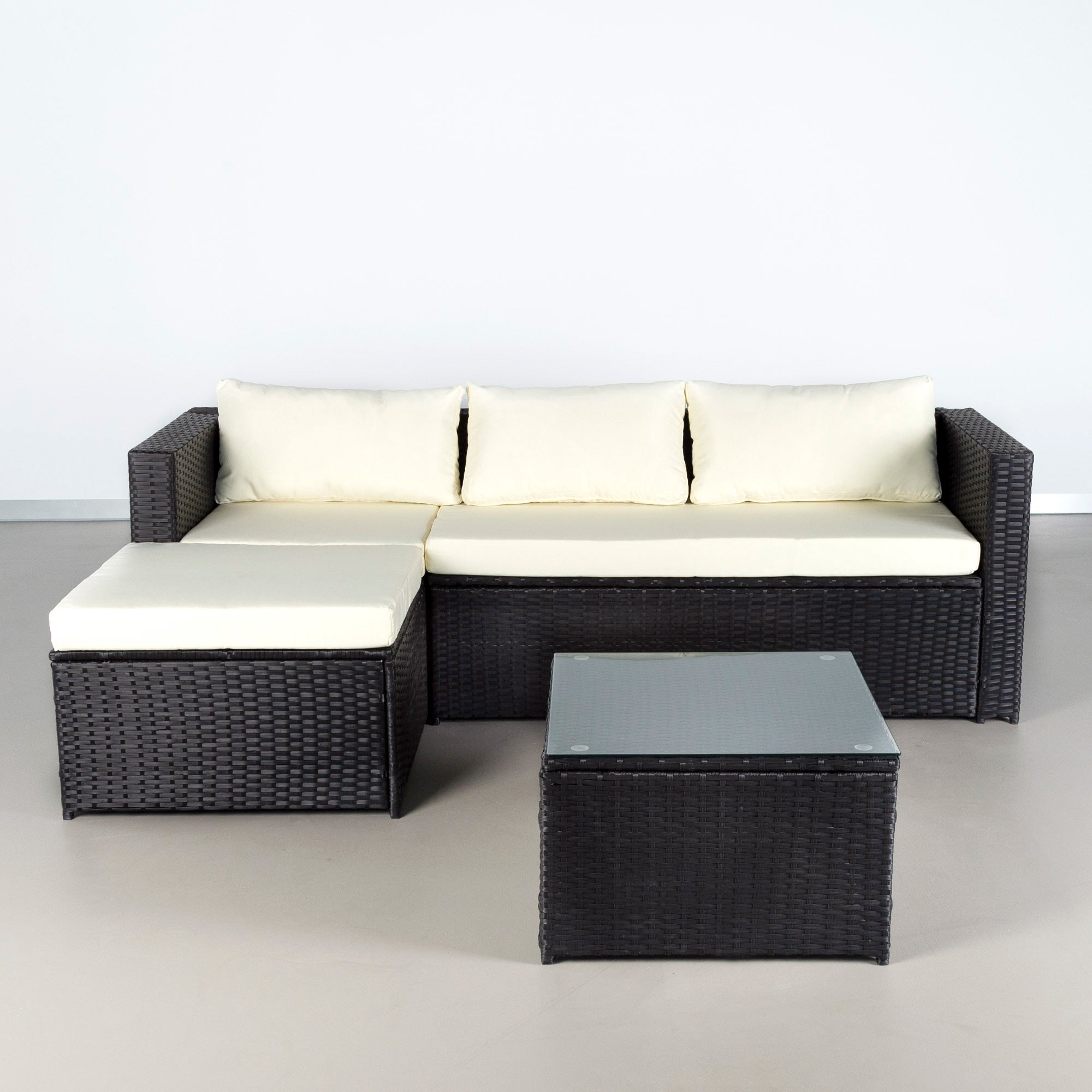 Aktive Conjunto de Móveis de Terraço e Jardim Vime com Sofá Chaise Longue Modular e Mesa