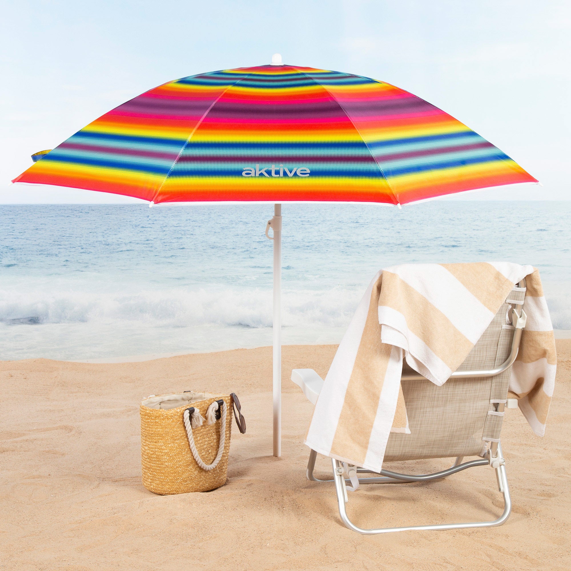 Aktive Guarda-Sol de Praia 8 Varetas 180 cm Riscas Multicoloridas