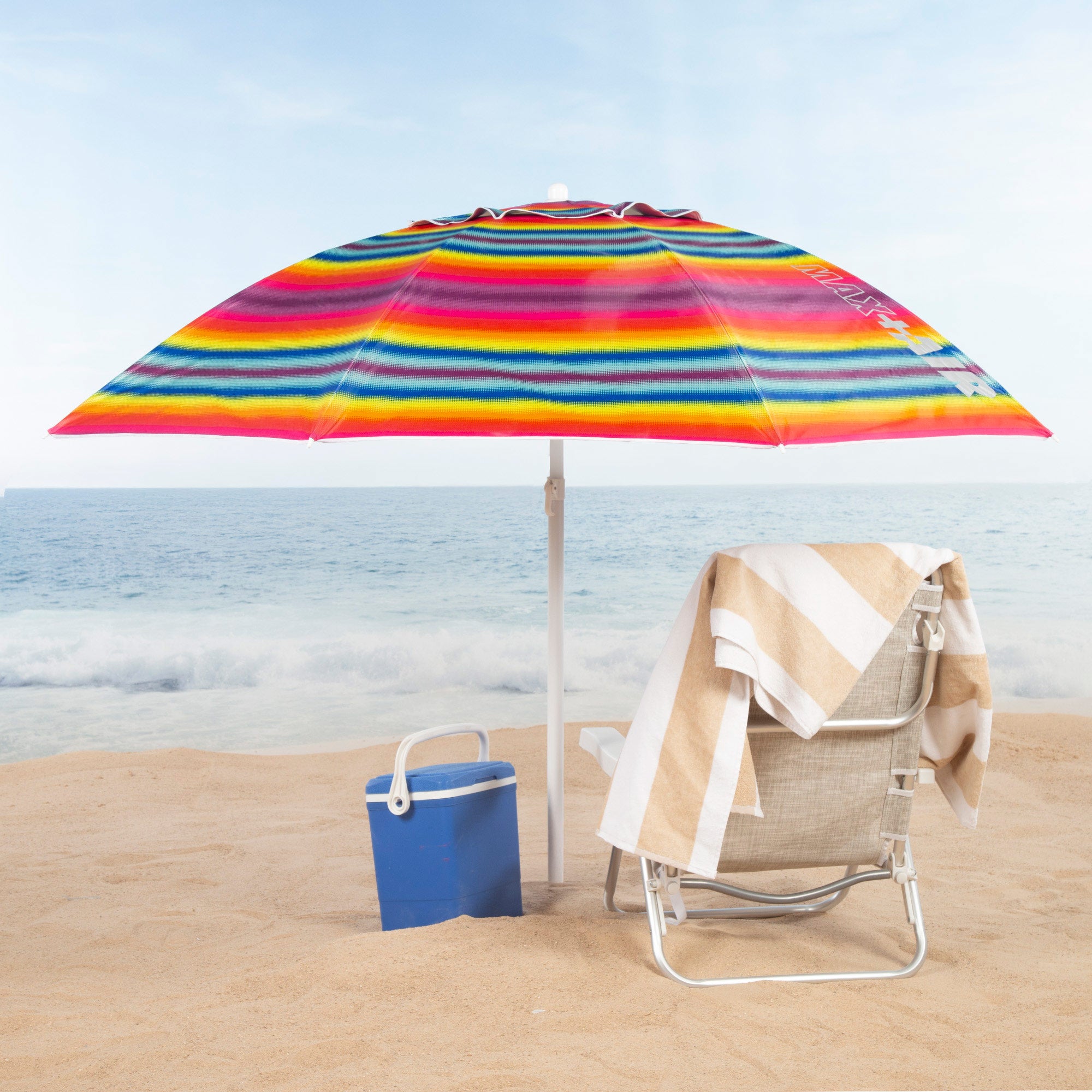 Aktive Guarda-Sol de Praia Anti-Vento 8 Varetas 200 cm Riscas Multicoloridas