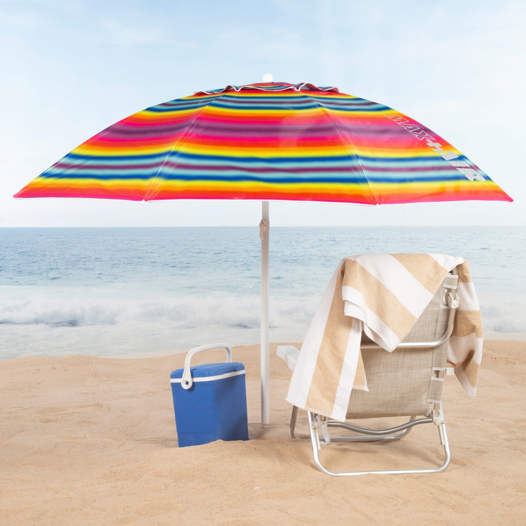 Aktive Guarda-Sol de Praia Anti-Vento 8 Varetas 220 cm Riscas Multicoloridas