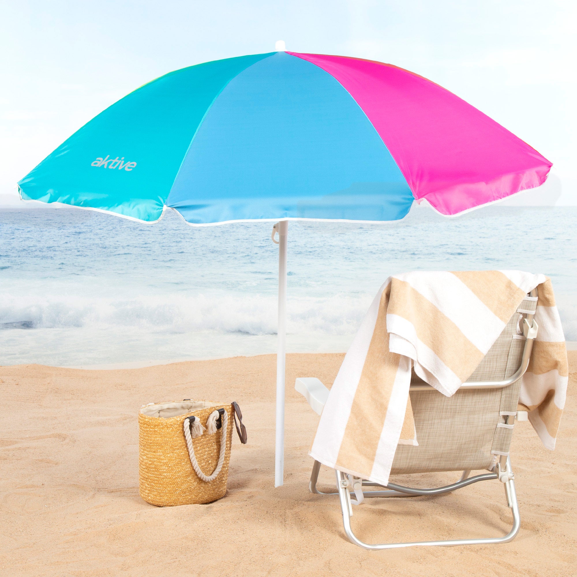 Aktive Guarda-Sol de Praia 8 Varetas 180 cm Multicolorido