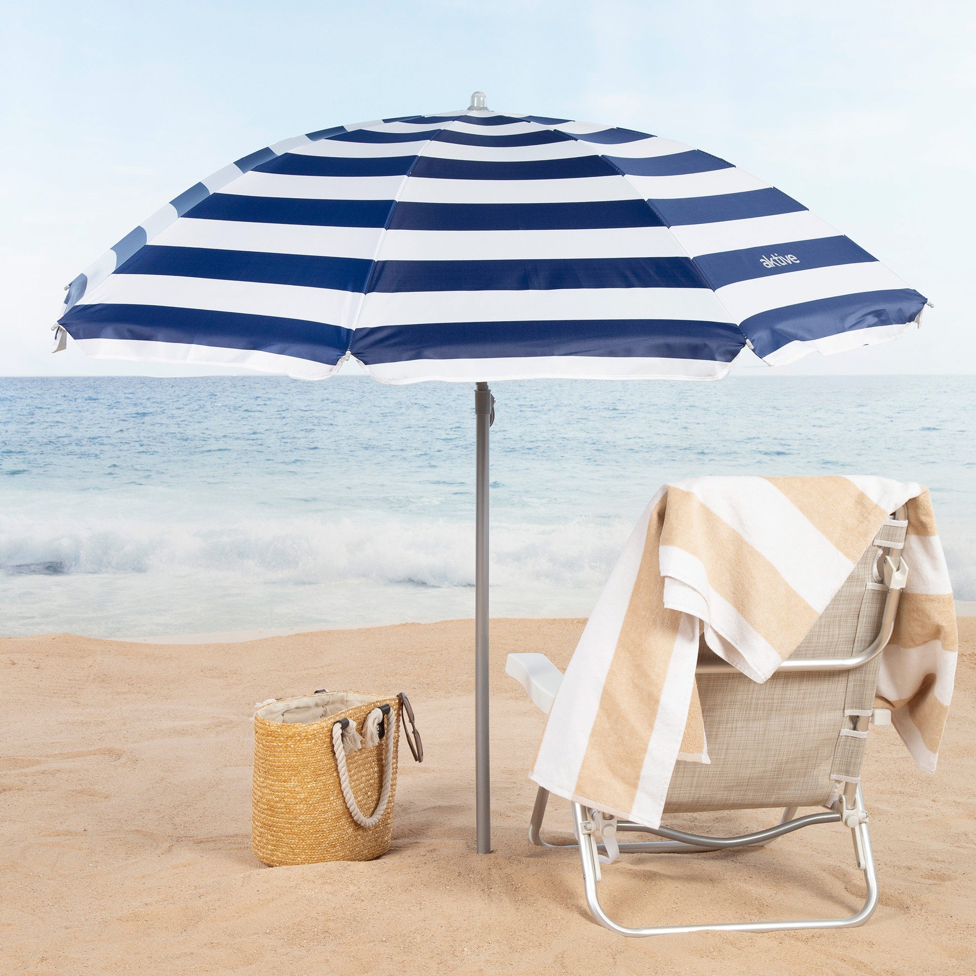 Aktive Guarda-Sol de Praia 8 Varetas 180 cm Marinho