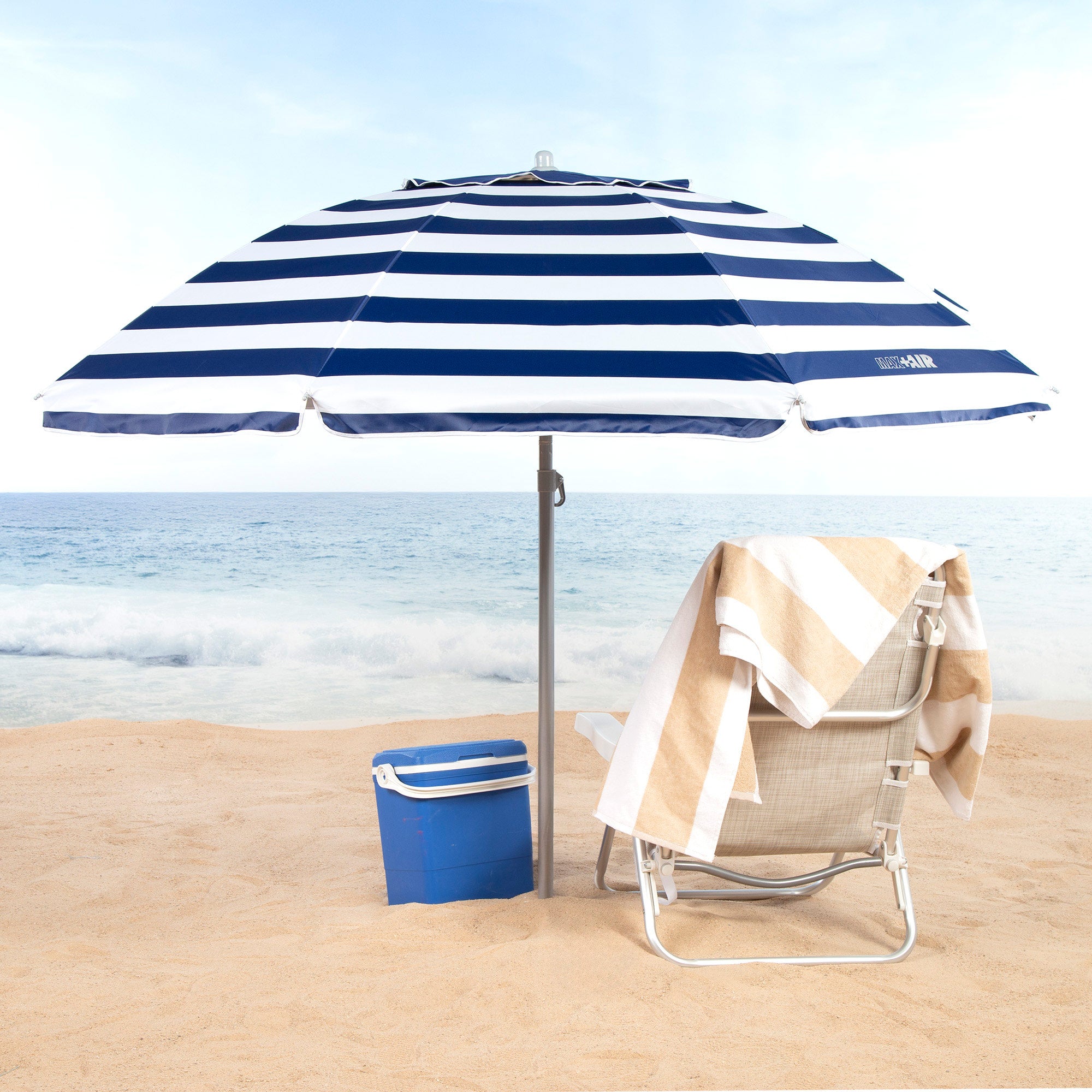 Aktive Guarda-Sol de Praia Anti-Vento 8 Varetas 220 cm Marinho