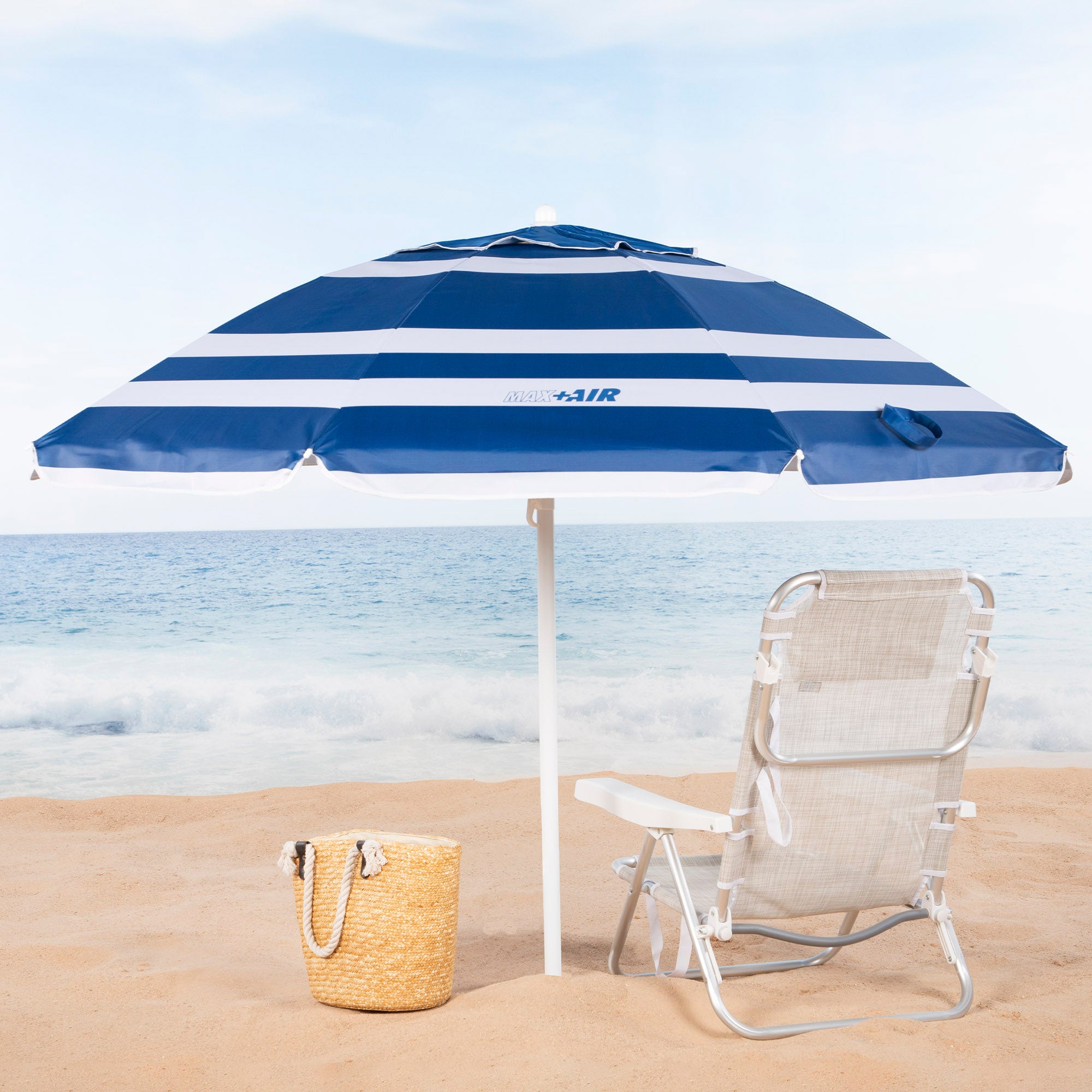 Aktive Guarda-Sol de Praia Anti-Vento 8 Varetas 200 cm Riscas Azuis