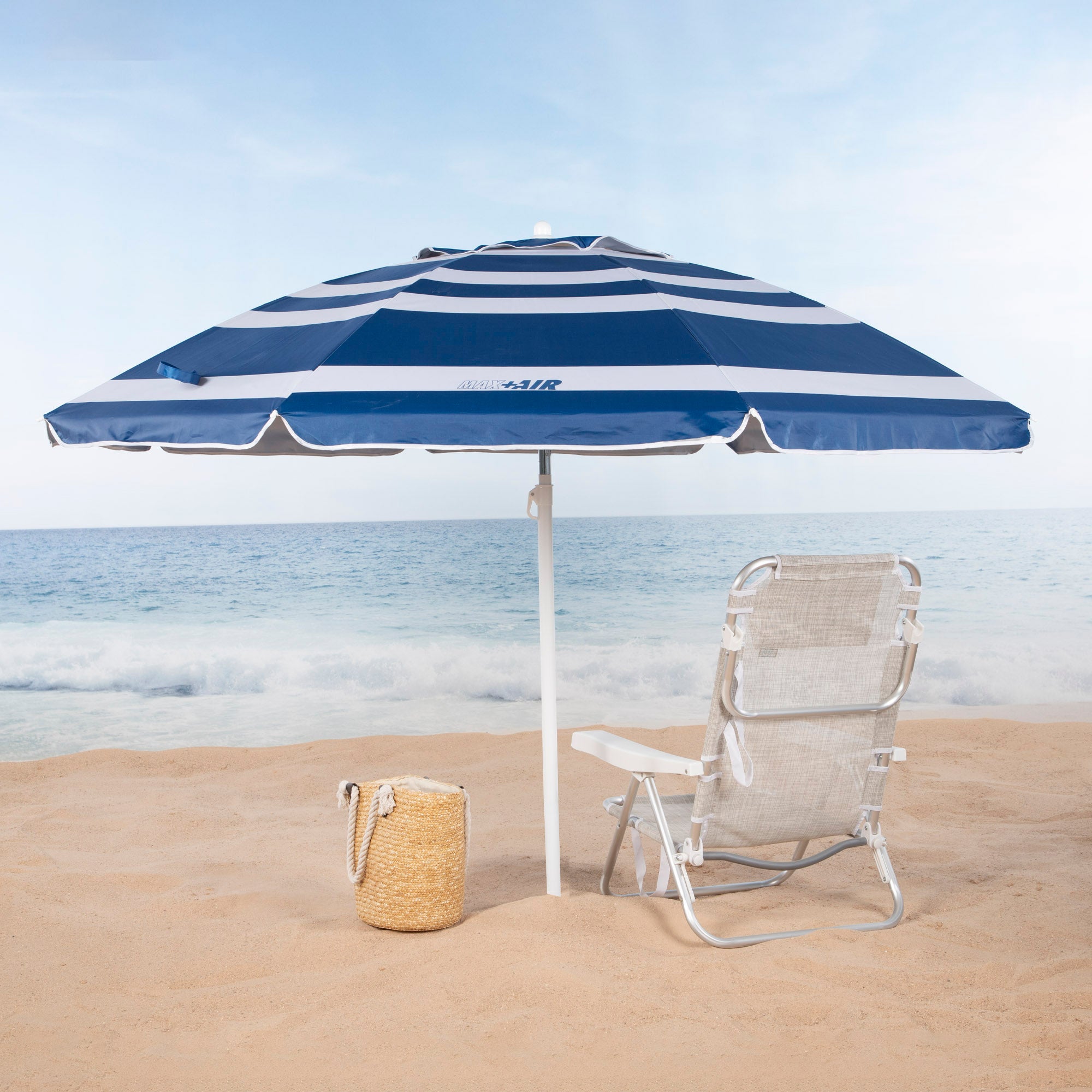 Aktive Guarda-Sol de Praia Anti-Vento 8 Varetas 220 cm Riscas Azuis