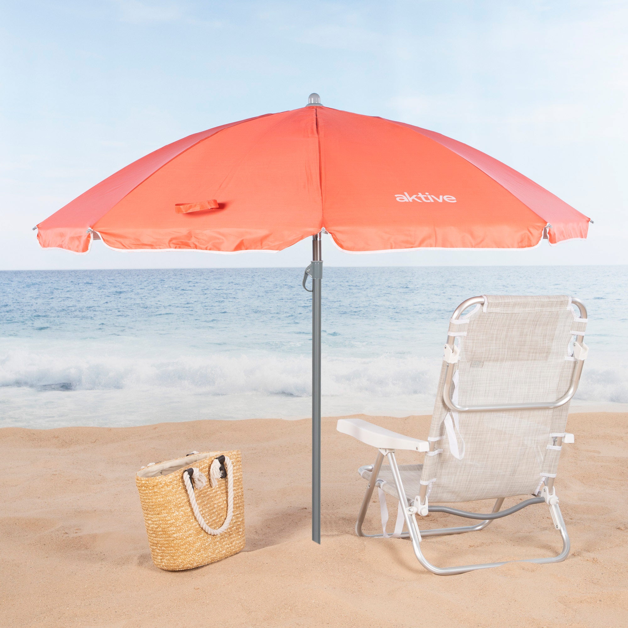 Aktive Guarda-Sol de Praia 8 Varetas 180 cm Coral