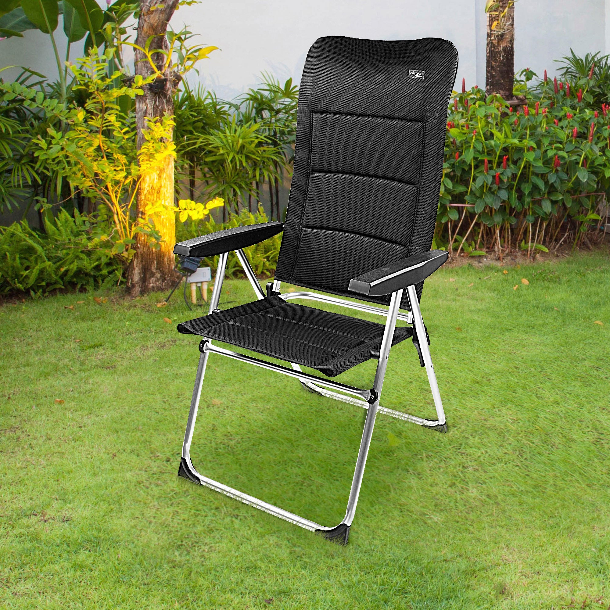 Aktive Cadeira Dobrável de Jardim Acolchoada de Luxo com Encosto Alto Multiposições