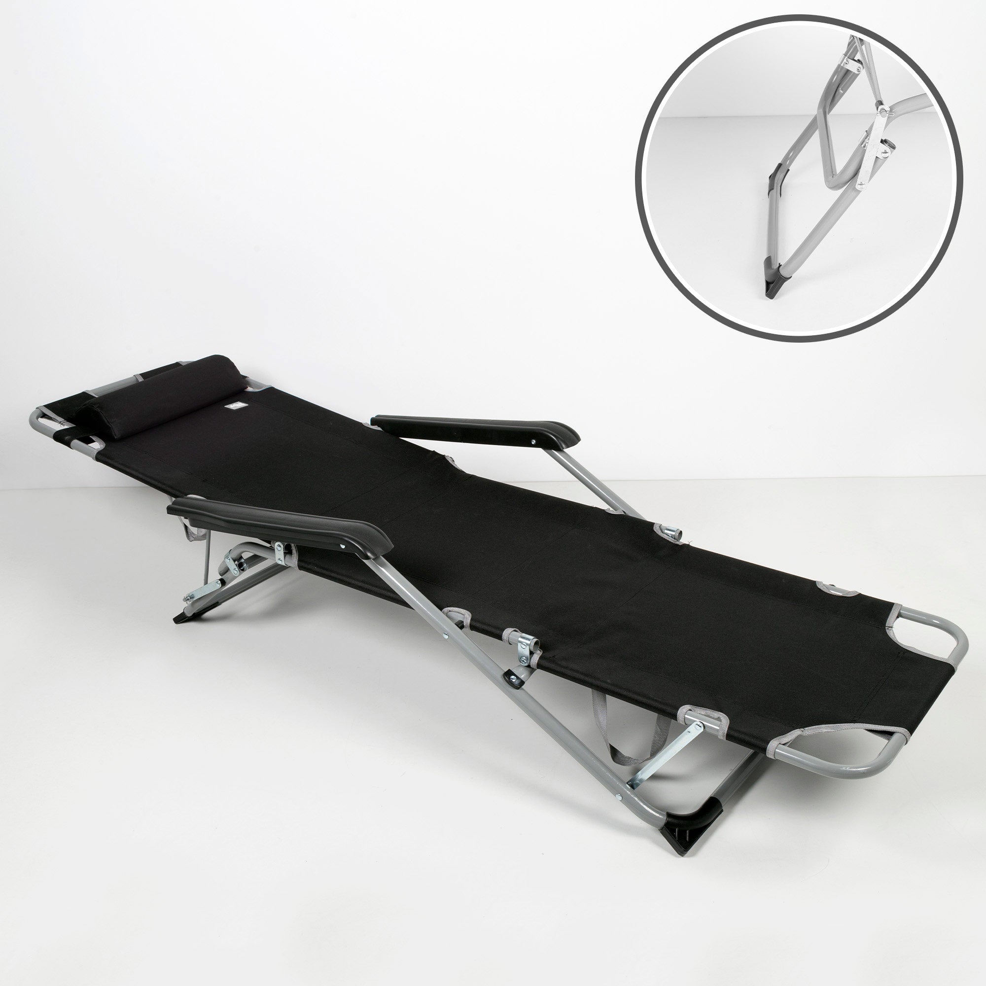 Aktive Espreguiçadeira de Jardim Dobrável Multiposições Preta com Almofada