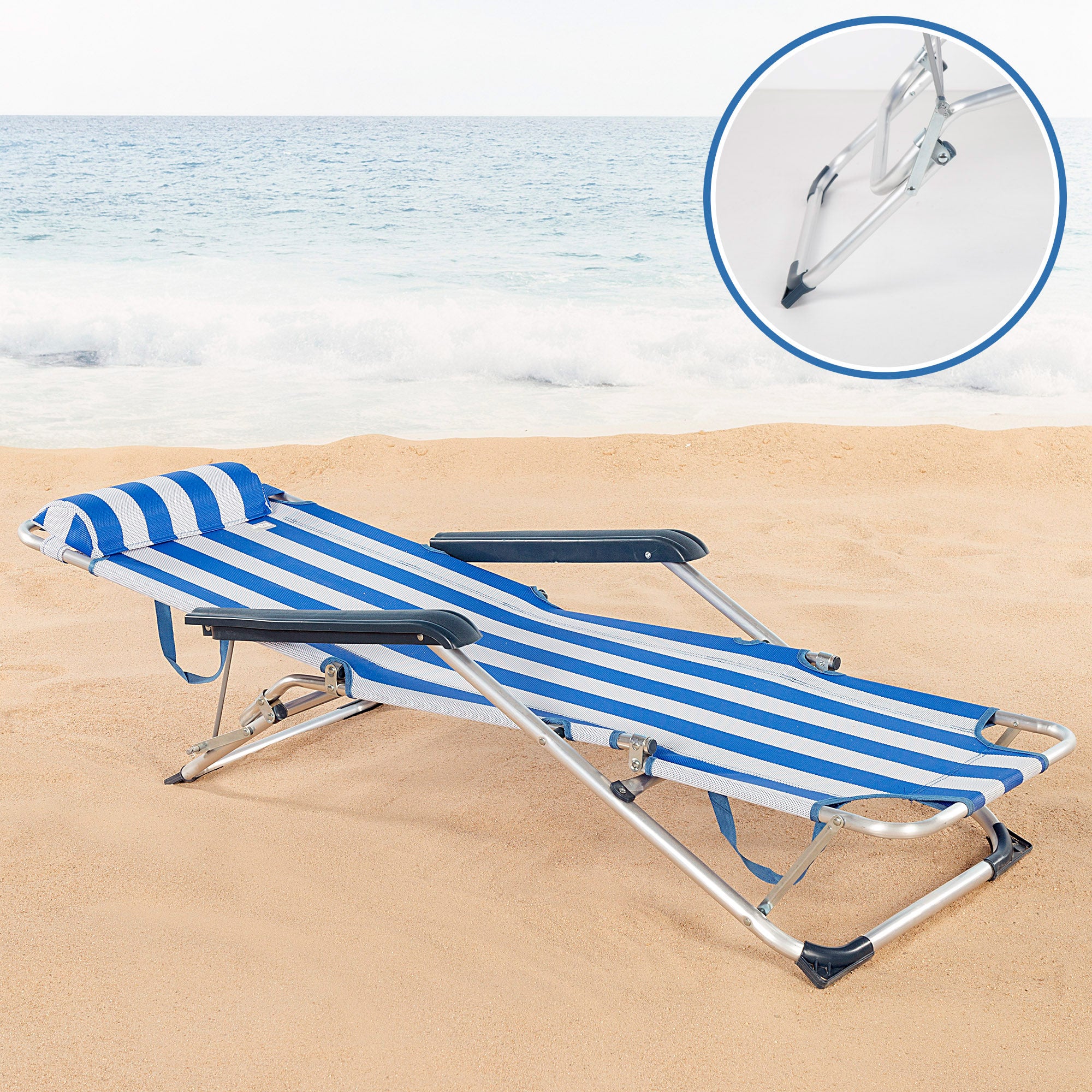 Aktive Espreguiçadeira de Praia Dobrável Multiposições com Almofada