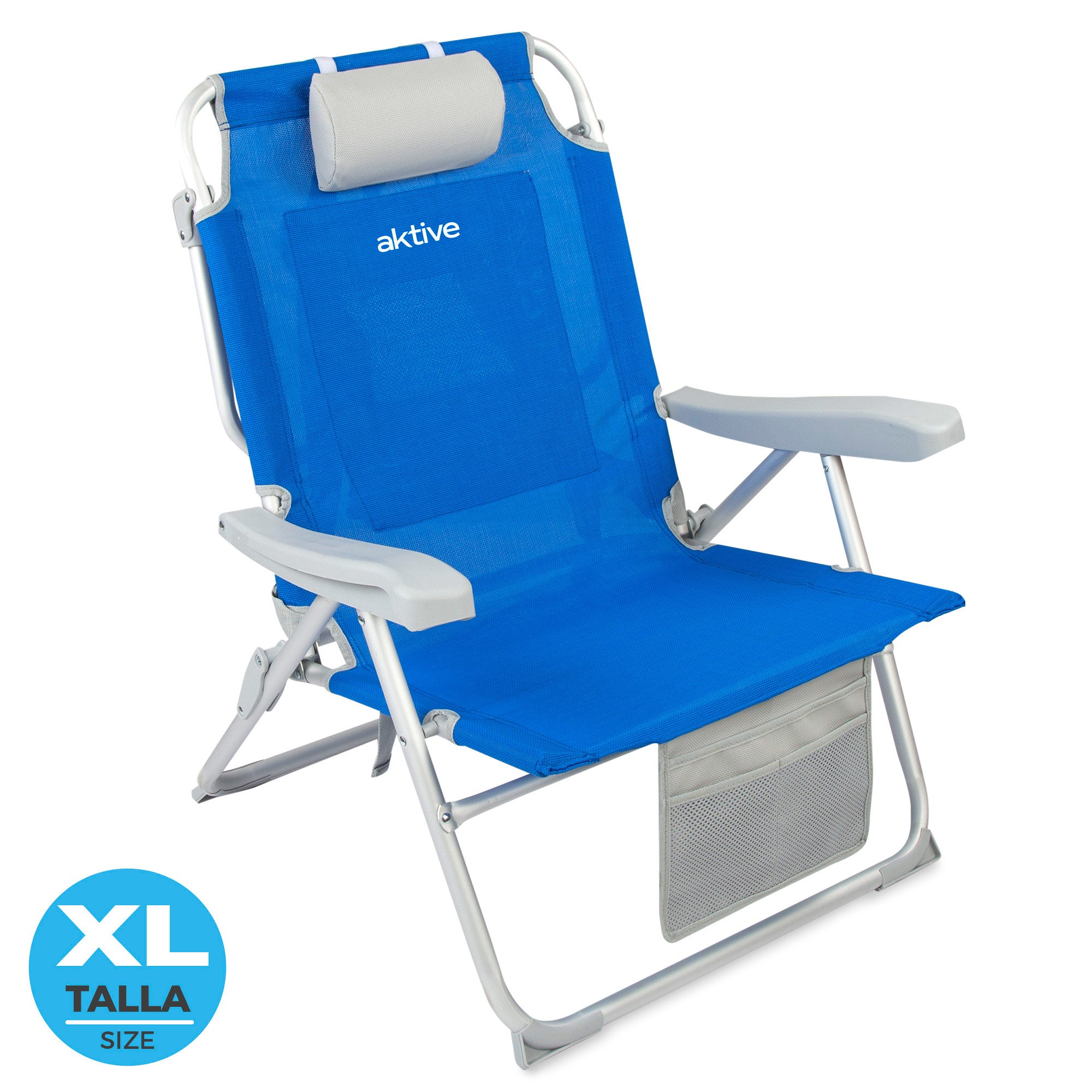 Aktive Cadeira de Praia Mochila Ultrarresistente Xl 110 Kg com almofada, Bolsa e Bolso