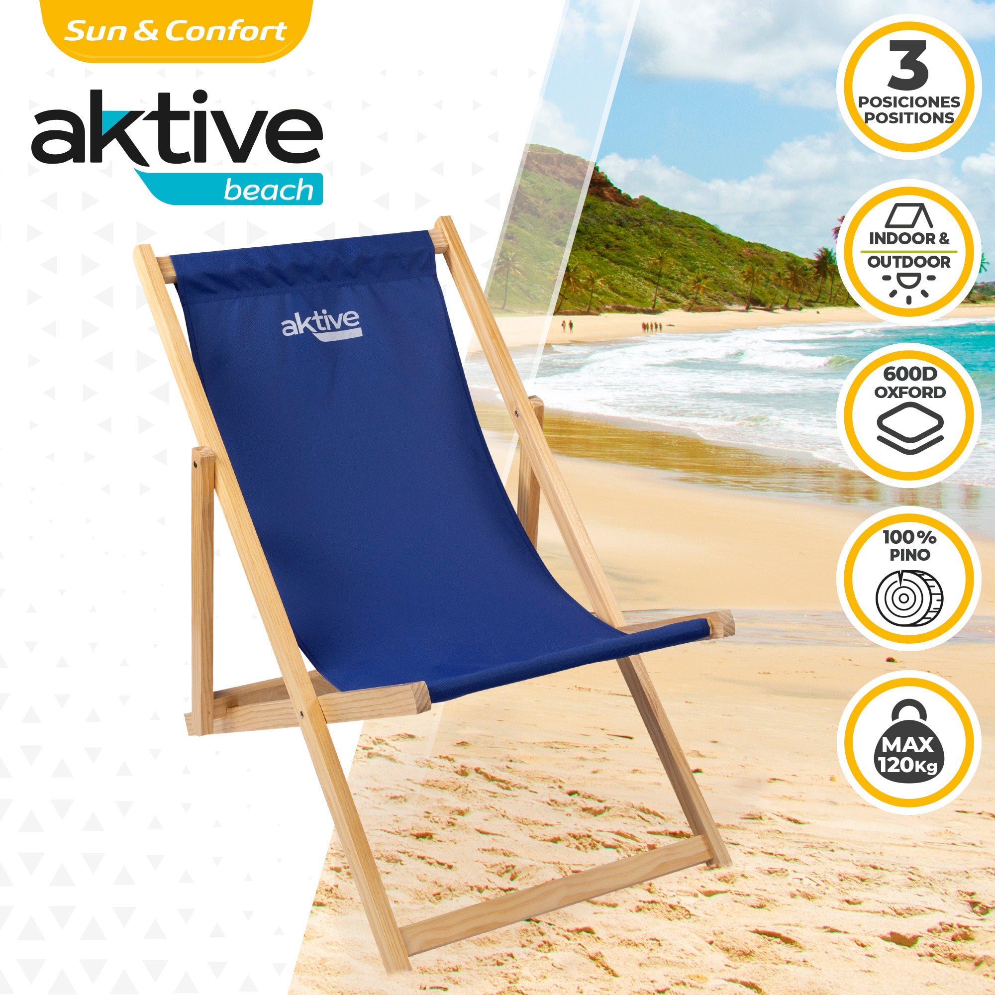 Aktive Espreguiçadeira Dobrável em Madeira