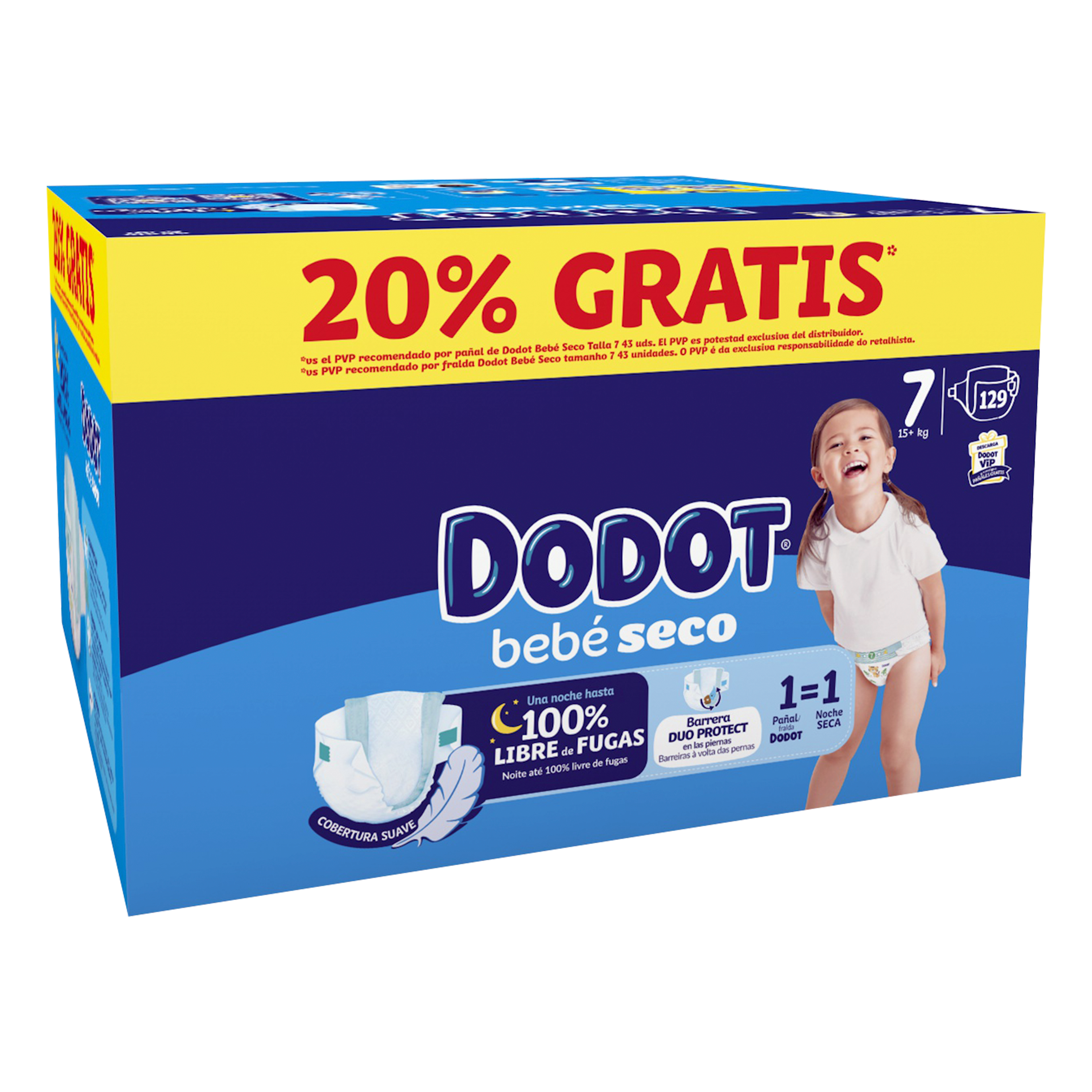 Dodot Bebé Seco Fraldas Box XXL T7 (+15 kg) 129 un