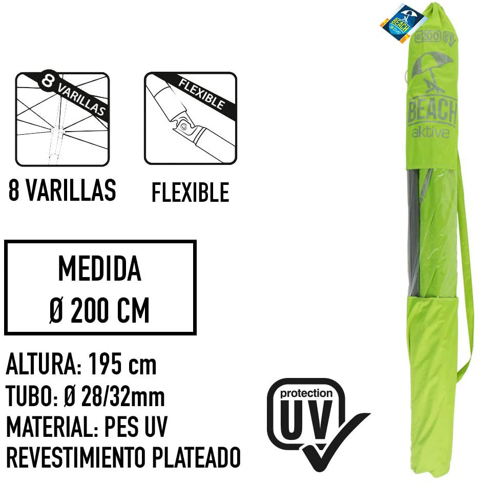 Aktive Proteção Ultravioleta Guarda-Sol - Amarelo Neon de 200 cm de Diâmetro