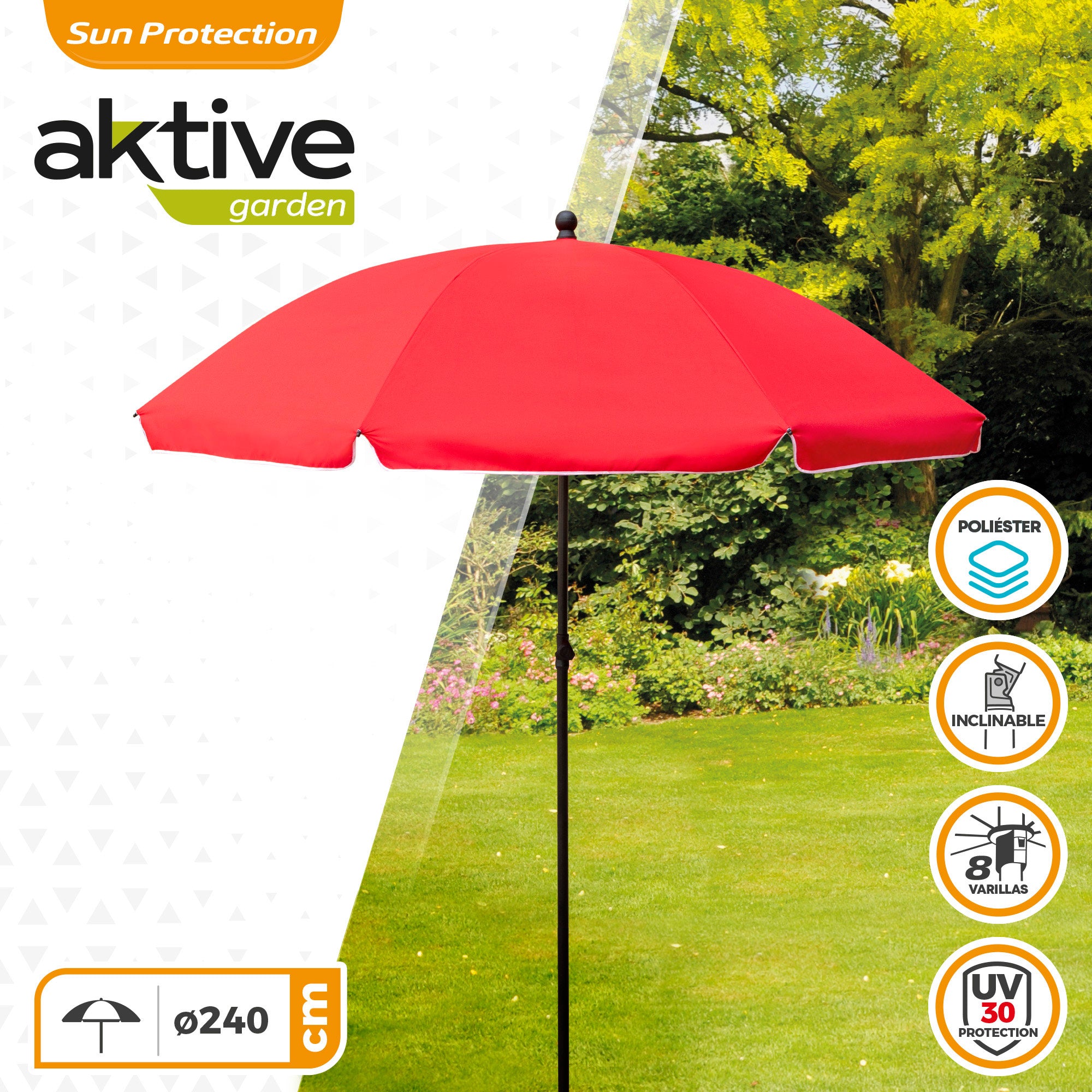 Aktive Filtro Uv Guarda-Sol Cor Vermelha de 240 cm