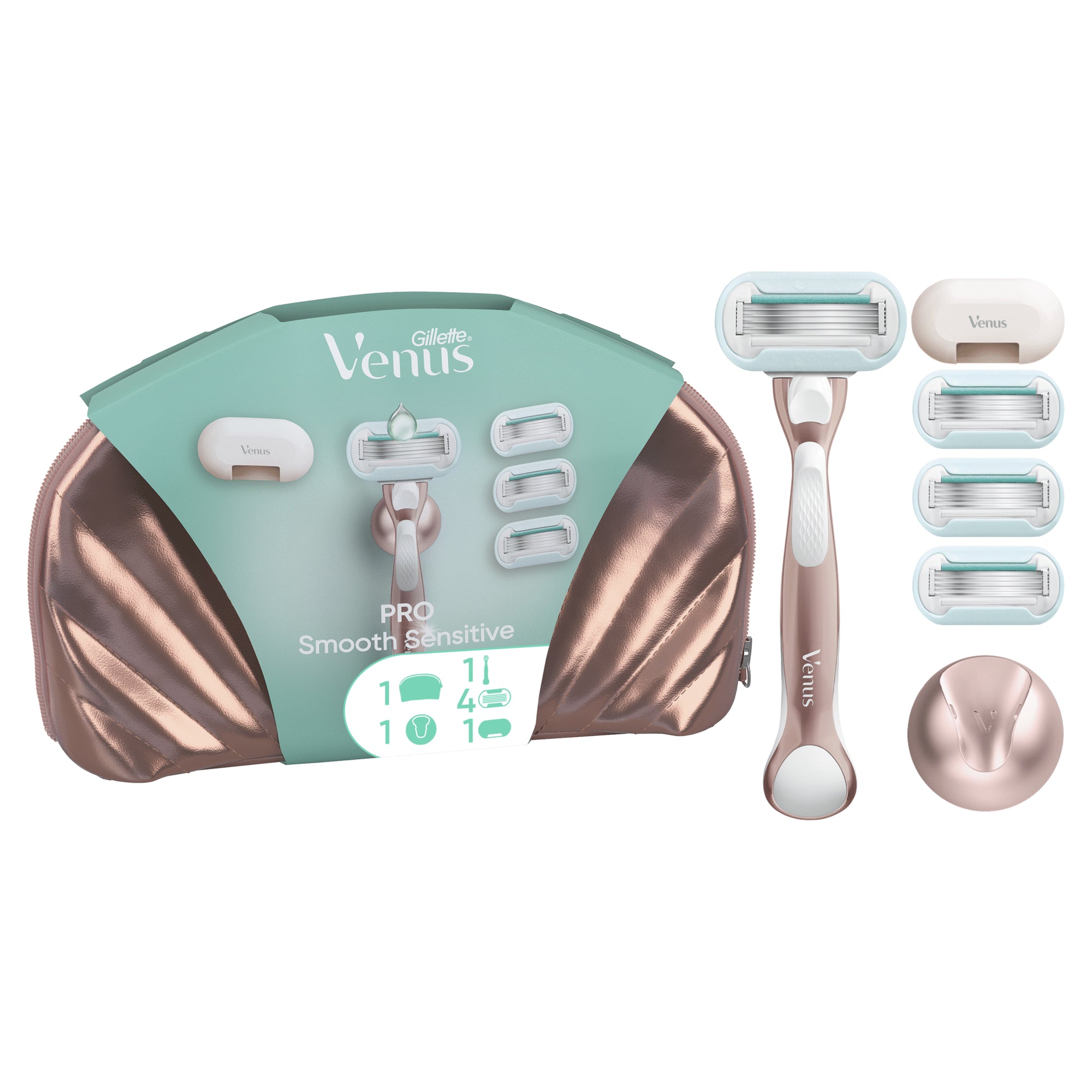 Gillette Venus Conjunto Pro Smooth Sensitive com Cabo + 4 Recargas + Suporte + Capa + Bolsa