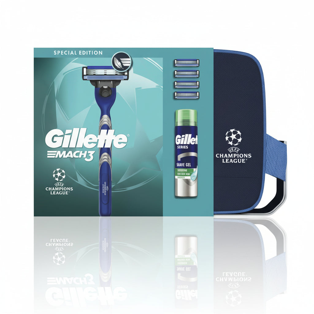 Gillette Conjunto Mach3 com Cabo + 4 Recargas + Gel Barbear + Bolsa