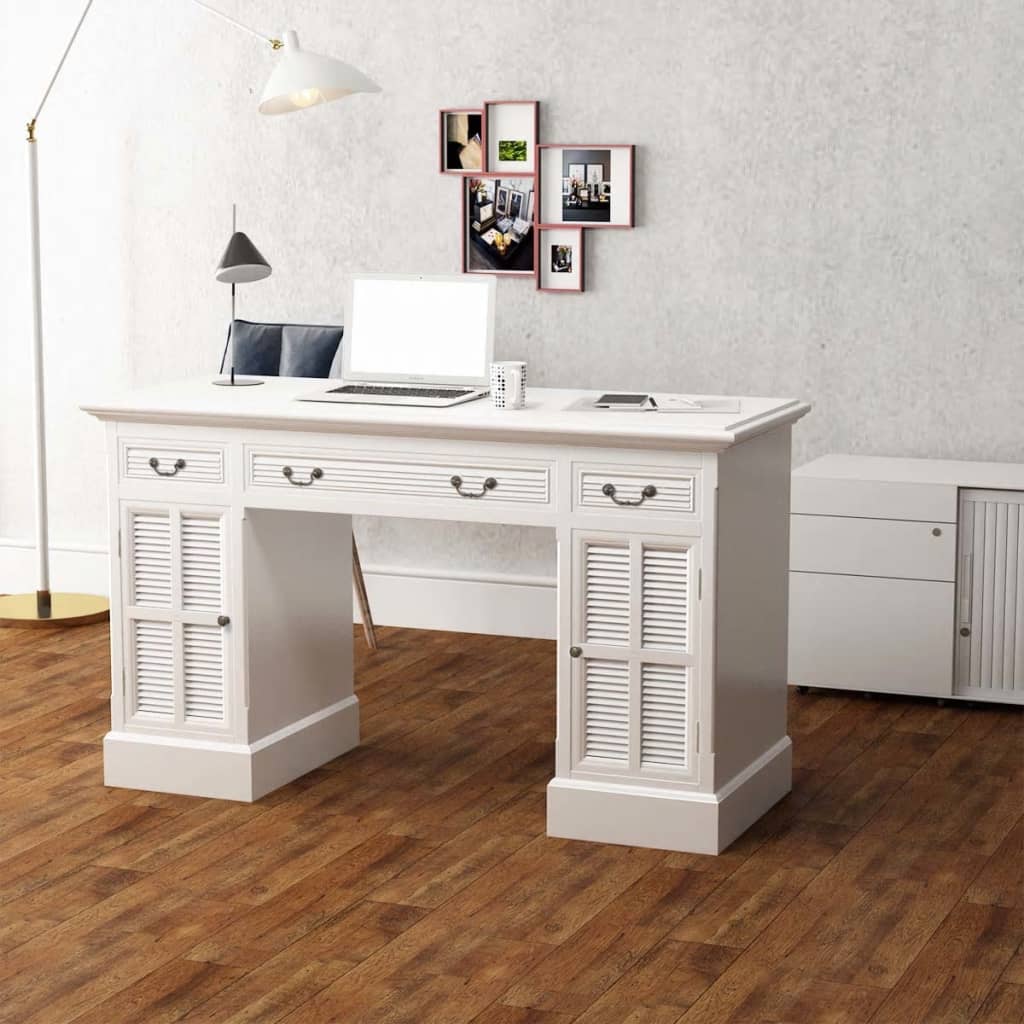 HKH Secretária de Base Dupla Estilo Pedestal - Branco