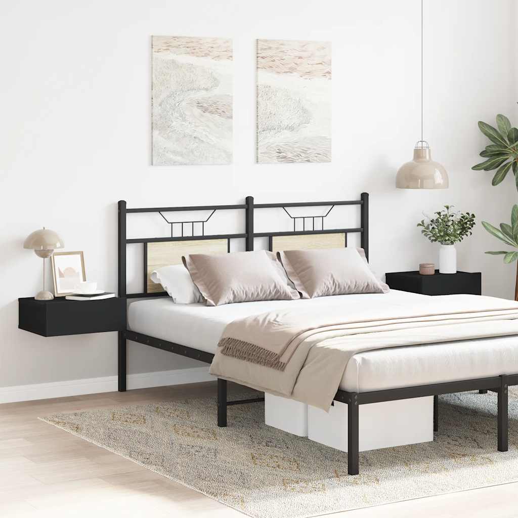 HKH Conjunto de 2 Mesas de Cabeceira de Parede em Derivados de Madeira - Preto