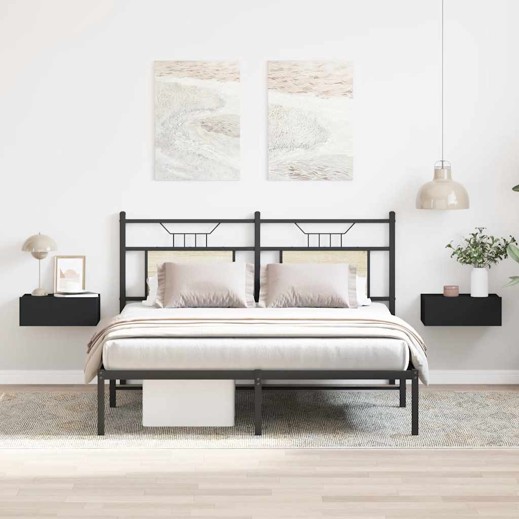 HKH Conjunto de 2 Mesas de Cabeceira de Parede em Derivados de Madeira - Preto