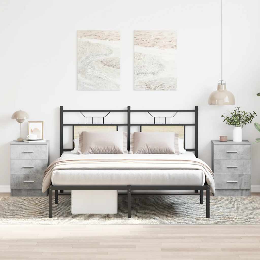 HKH Conjunto de 2 Mesas de Cabeceira em Derivados de Madeira Cinza Cimento