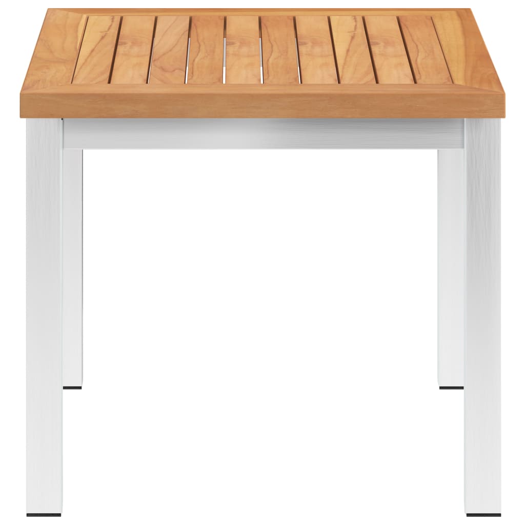 HKH Mesa de Apoio Jardim 45x45x38 Cm Teca Maciça/aço Inoxidável - Marrom