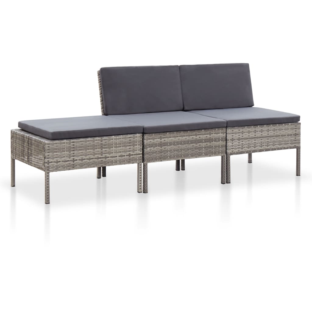 HKH Conjunto Lounge de Jardim C/ Almofadões 3 Pcs Vime Pe - Cinzento