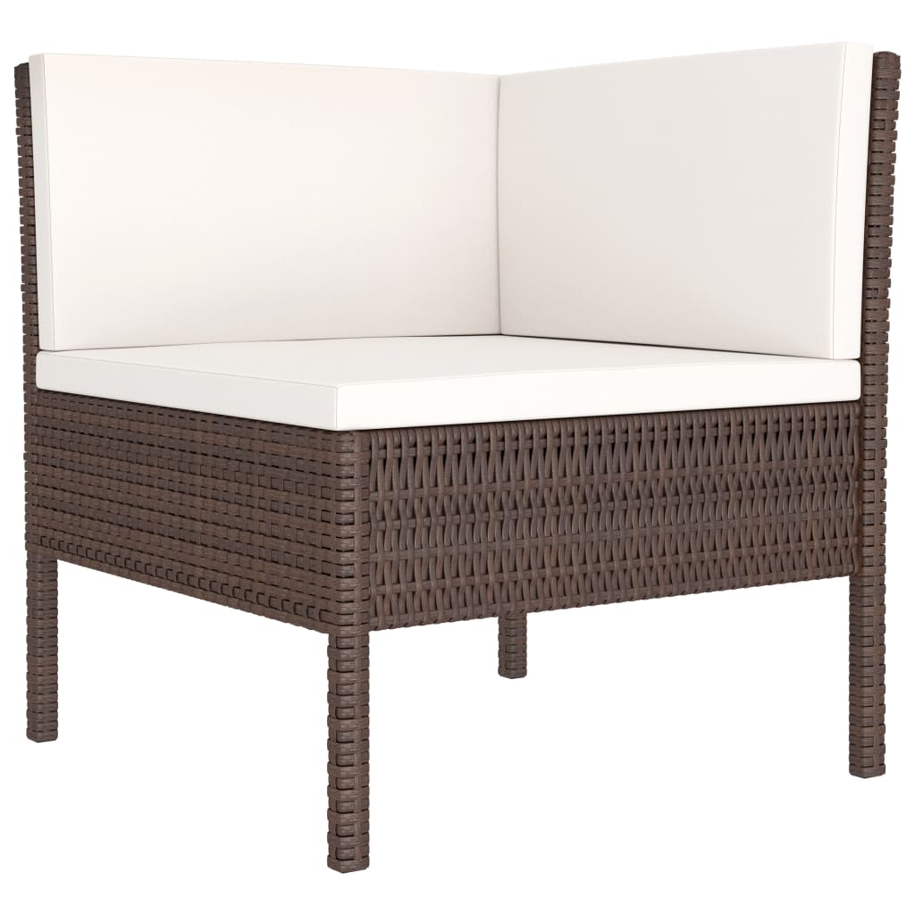 HKH 3 Pcs Conjunto Lounge Jardim C/ Almofadões Vime Pe Castanho - Marrom
