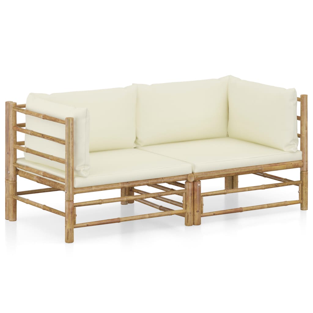 HKH 2 Pcs Conjunto Lounge de Jardim Bambu C/Almofadões Nata - Branco