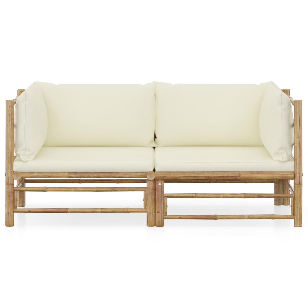 HKH 2 Pcs Conjunto Lounge de Jardim Bambu C/Almofadões Nata - Branco