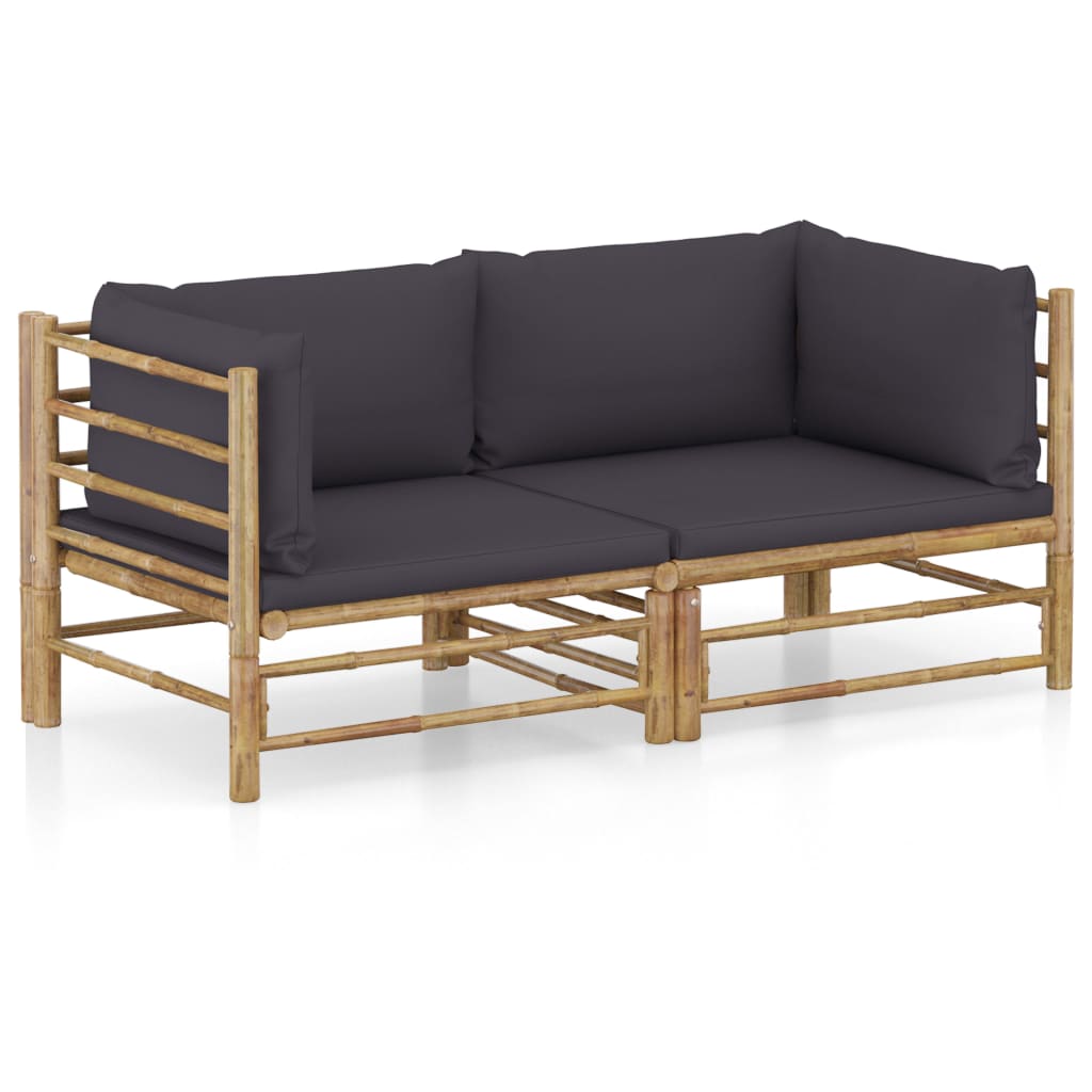 HKH 2pcs Conj. Lounge de Jardim Bambu C/ Almofadões -escuro - Cinzento