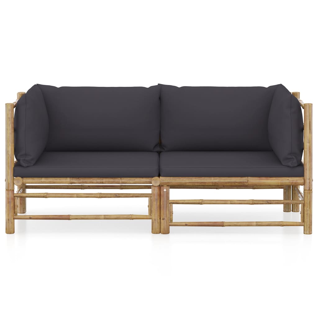 HKH 2pcs Conj. Lounge de Jardim Bambu C/ Almofadões -escuro - Cinzento