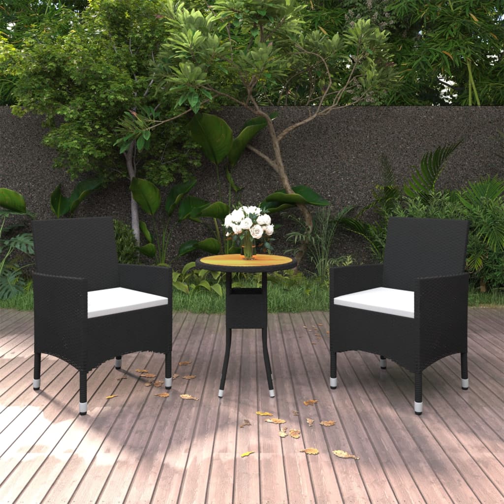 HKH 3 Pcs Conjunto de Jantar para Jardim Vime Pe - Preto