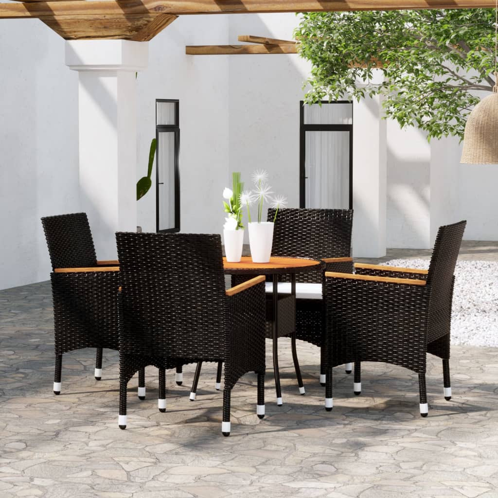 HKH 5 Pcs Conjunto de Jantar para Jardim Vime Pe - Preto